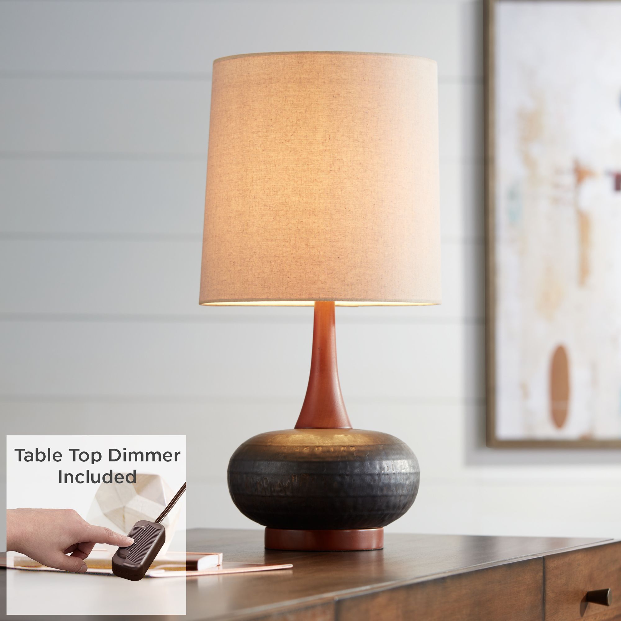 Andi MidCentury Ceramic and Wood Lamp with Table Top Dimmer 89M05