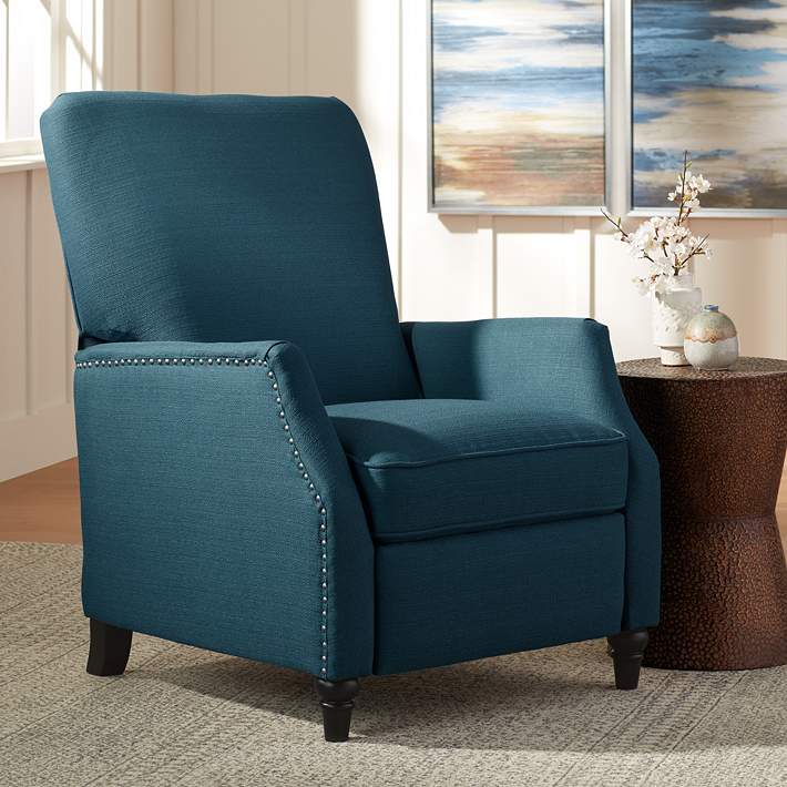 Katy Blue Linen Push Back Recliner, Blue Leather Recliner Chair Canada