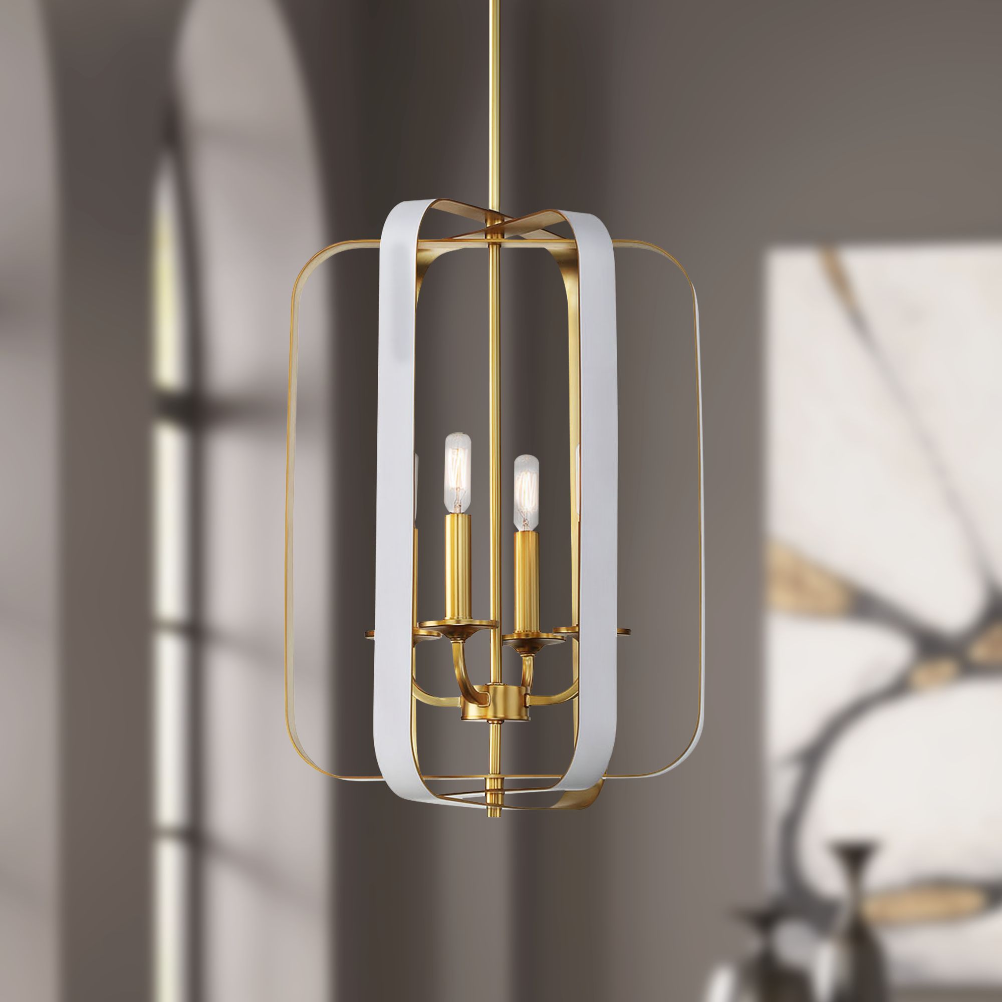 Aureum 14"W Gold and White Open Cage 4-Light Pendant Light