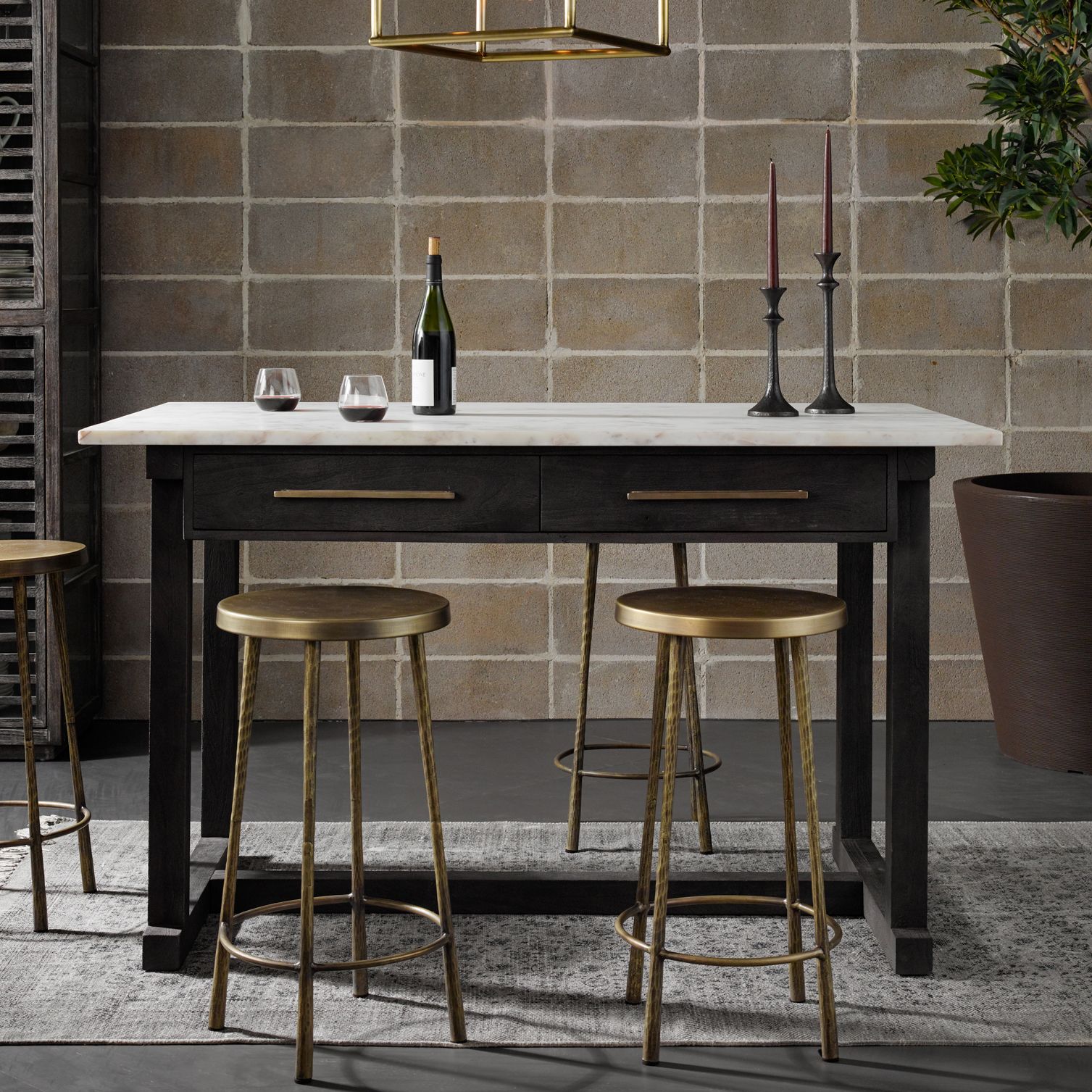 Cayson 60" Wide Dark Anthracite 2-Drawer Counter Table