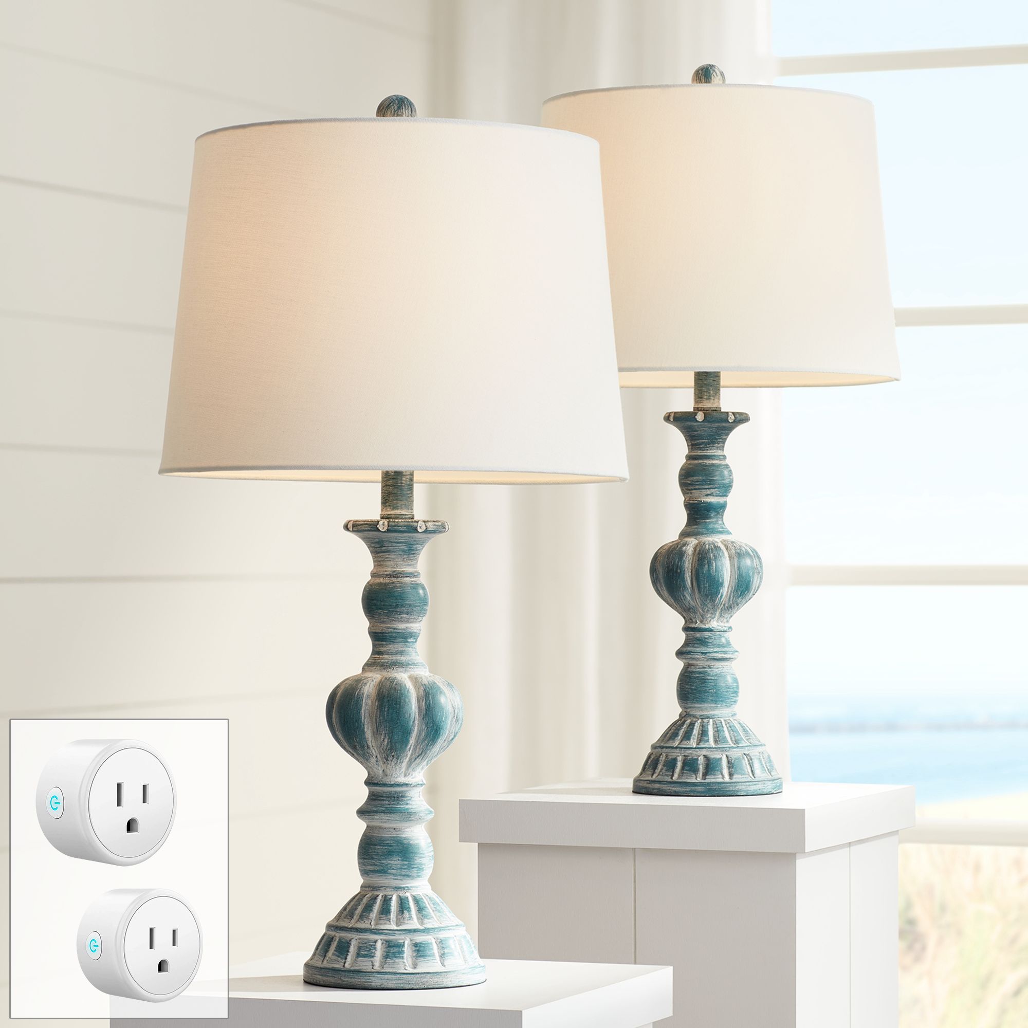 Tanya Blue Wash Table Lamp Set of 2 with WiFi Smart Sockets