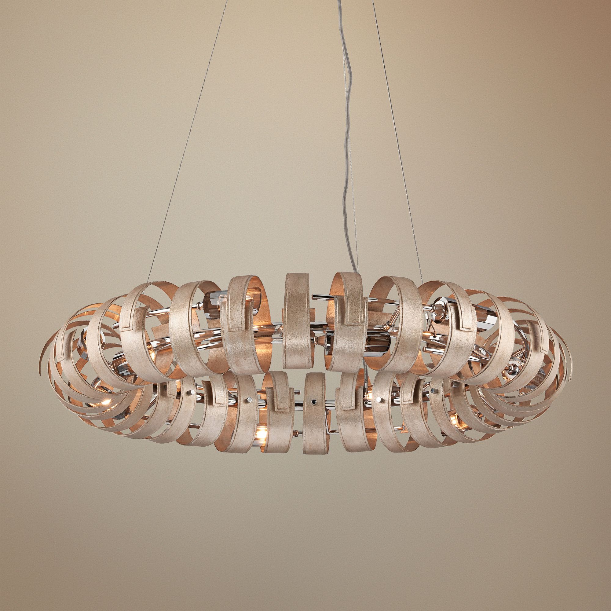 Corbett Recoil 36" Wide Textured Silver Leaf Pendant