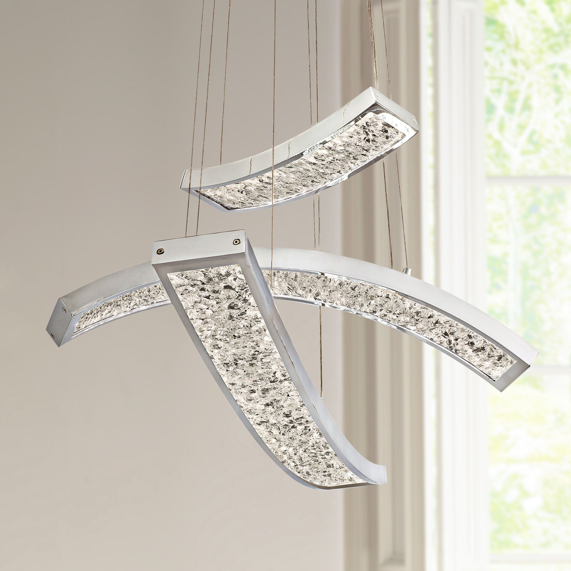 Elan Crushed Ice 24" Wide Chrome LED Pendant Light