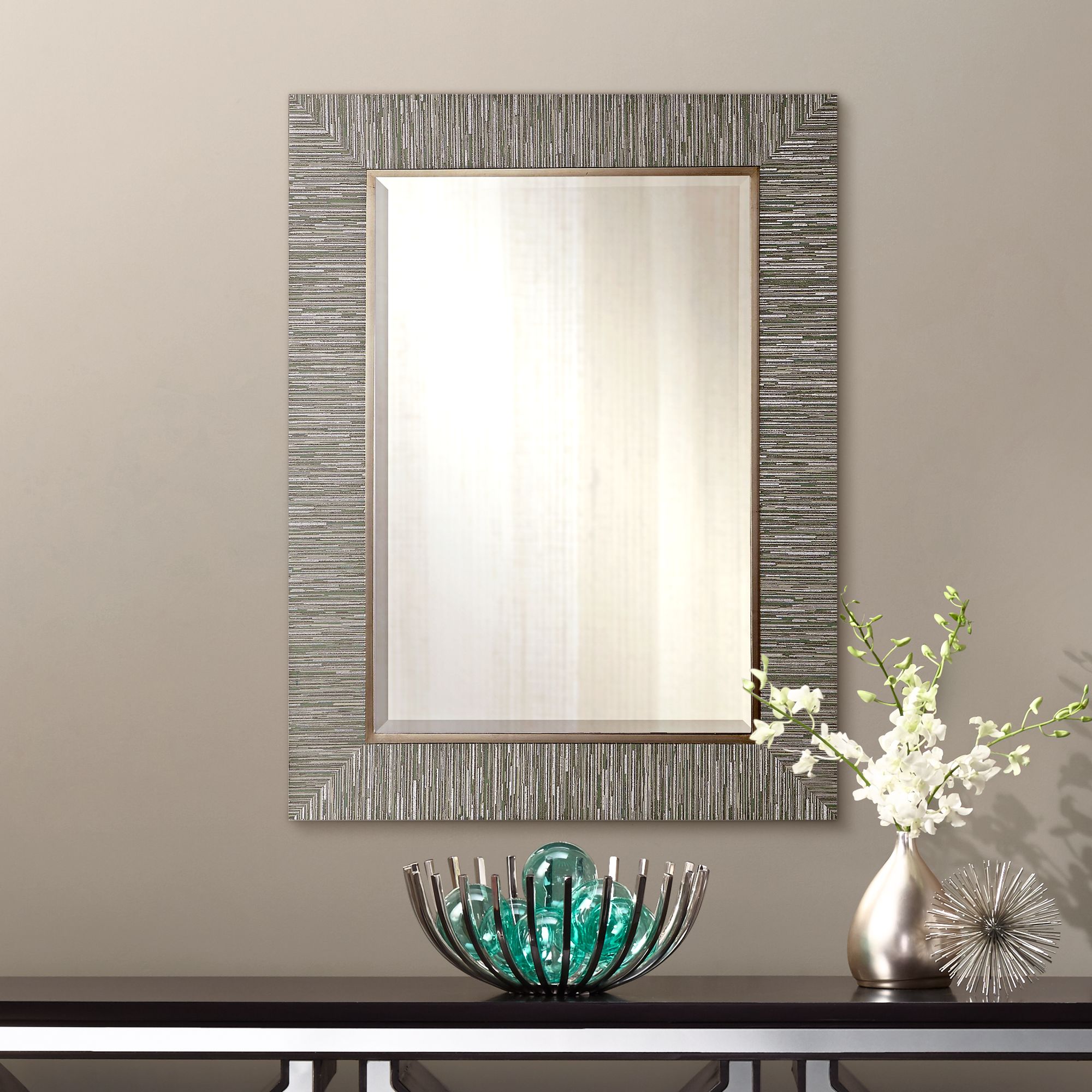 Belaya Textured Stripe 28" x 38" Rectangle Wall Mirror 8D671 Lamps