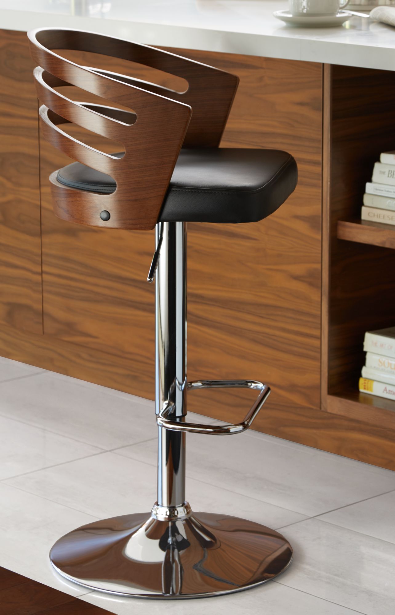 Adele Black Faux Leather Adjustable Swivel Bar Stool