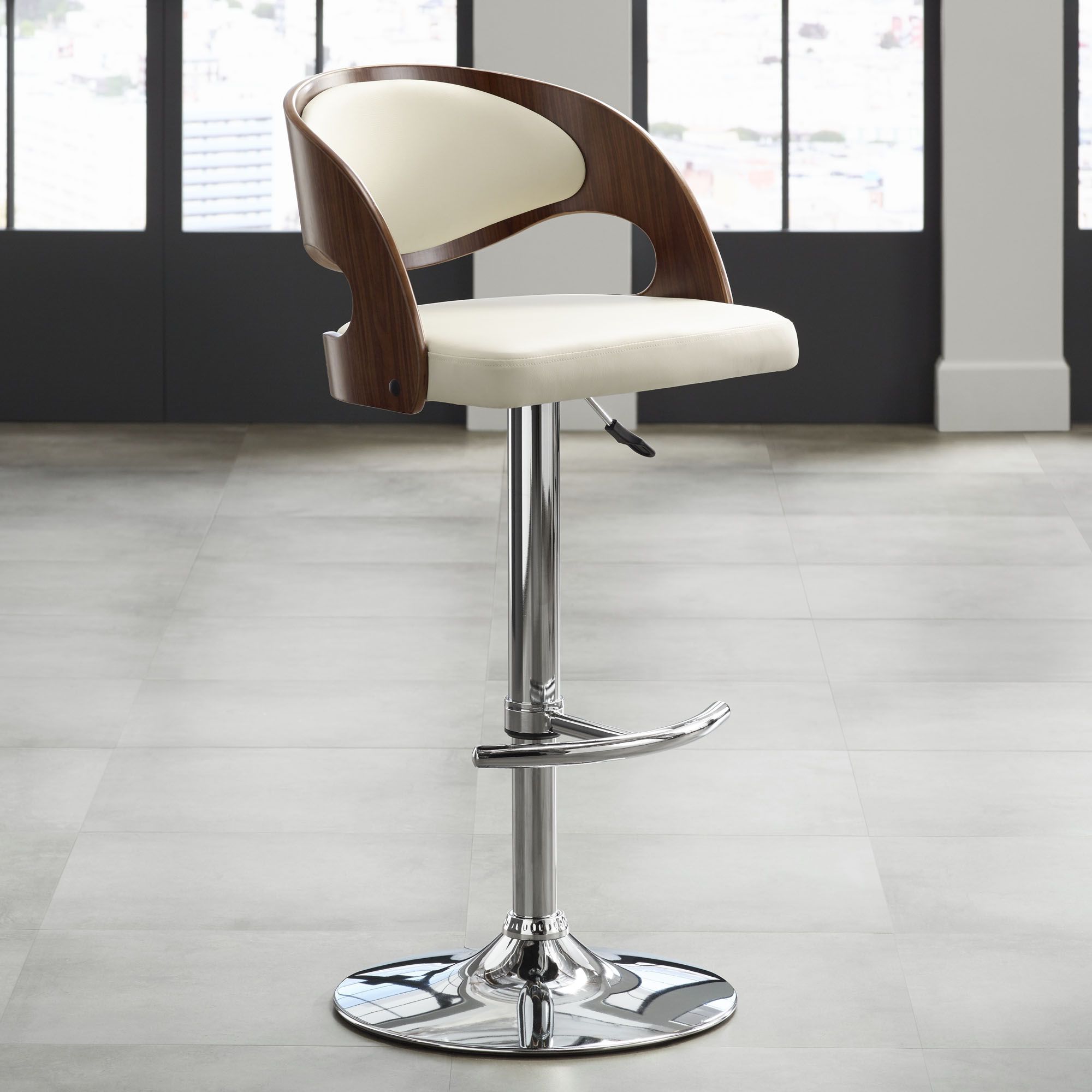 Malibu Cream Faux Leather Adjustable Swivel Bar Stool