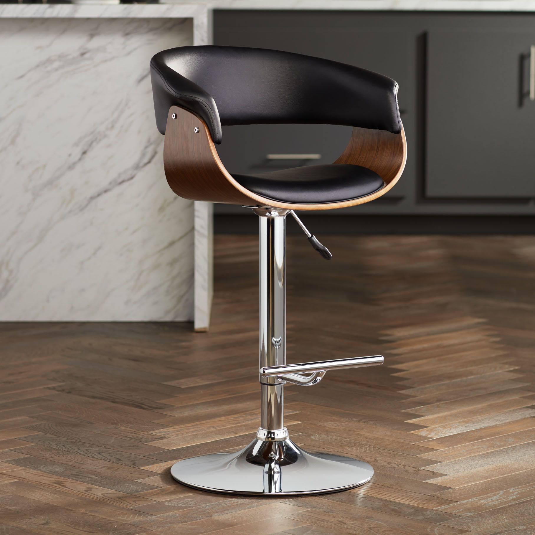 Francesca Black Faux Leather Adjustable Swivel Barstool