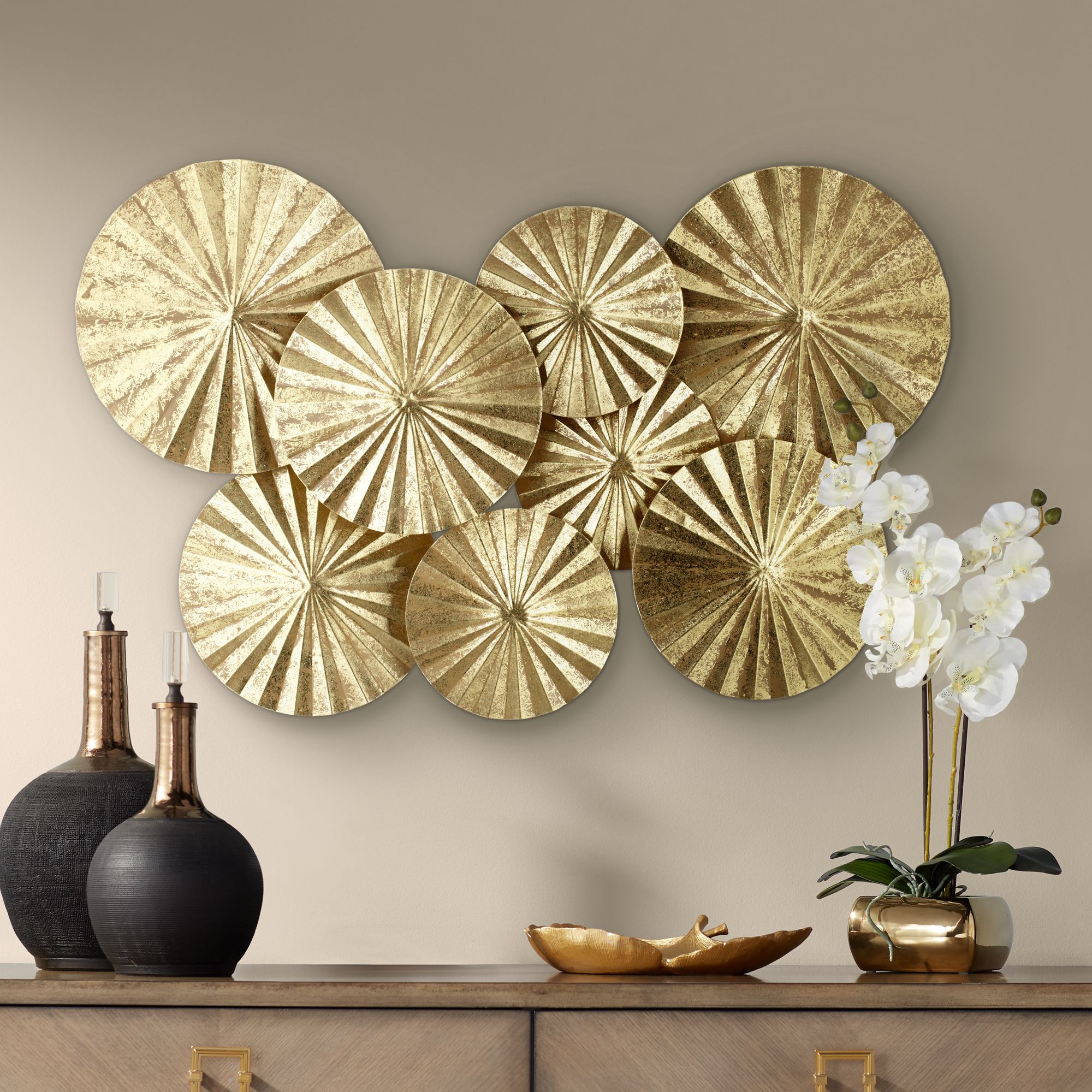 Dynasty 33 1/2" Wide Gold Fan Wall Art