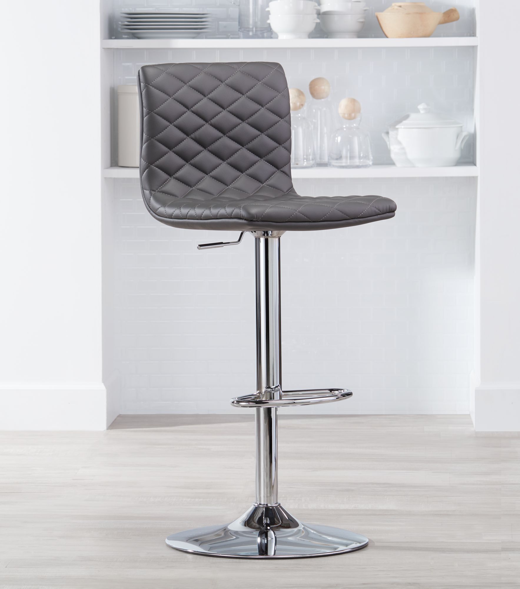 Caviar Chrome and Gray Adjustable Swivel Bar Stool
