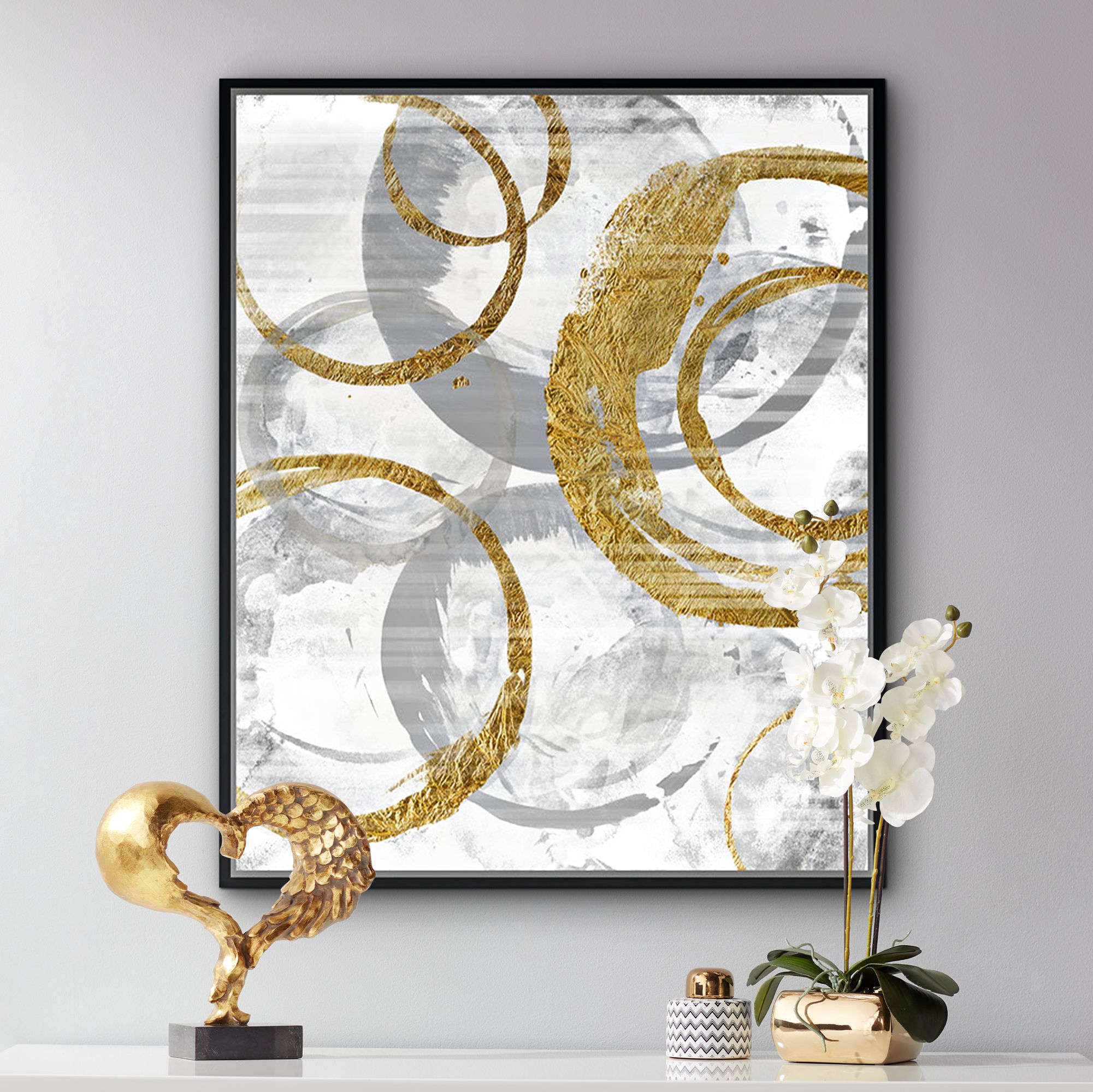 Golden Circles I 37 3/4" High Framed Canvas Wall Art