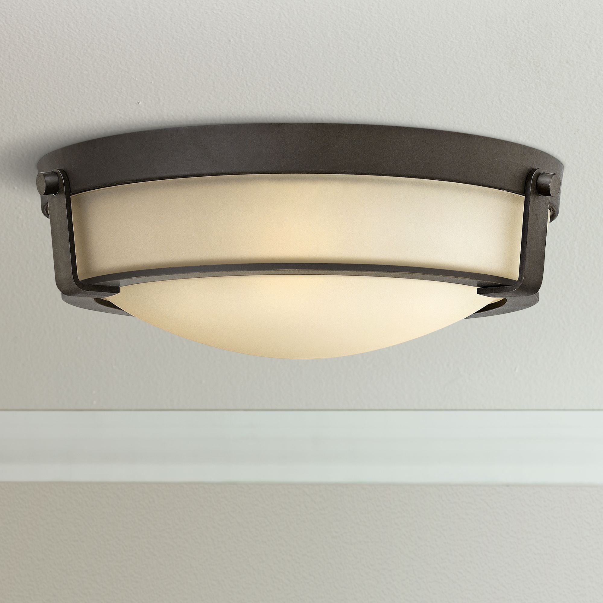 Hathaway 16" Wide Olde Bronze Ceiling Light w/ Amber Glass