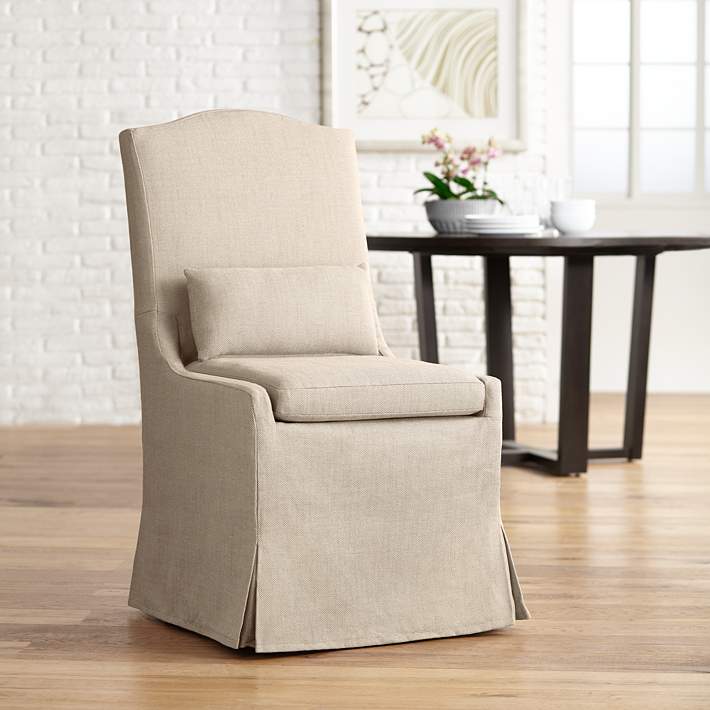 Juliete Hamlet Pebble Slipcover Dining, Slipcovered Dining Chairs On Casters
