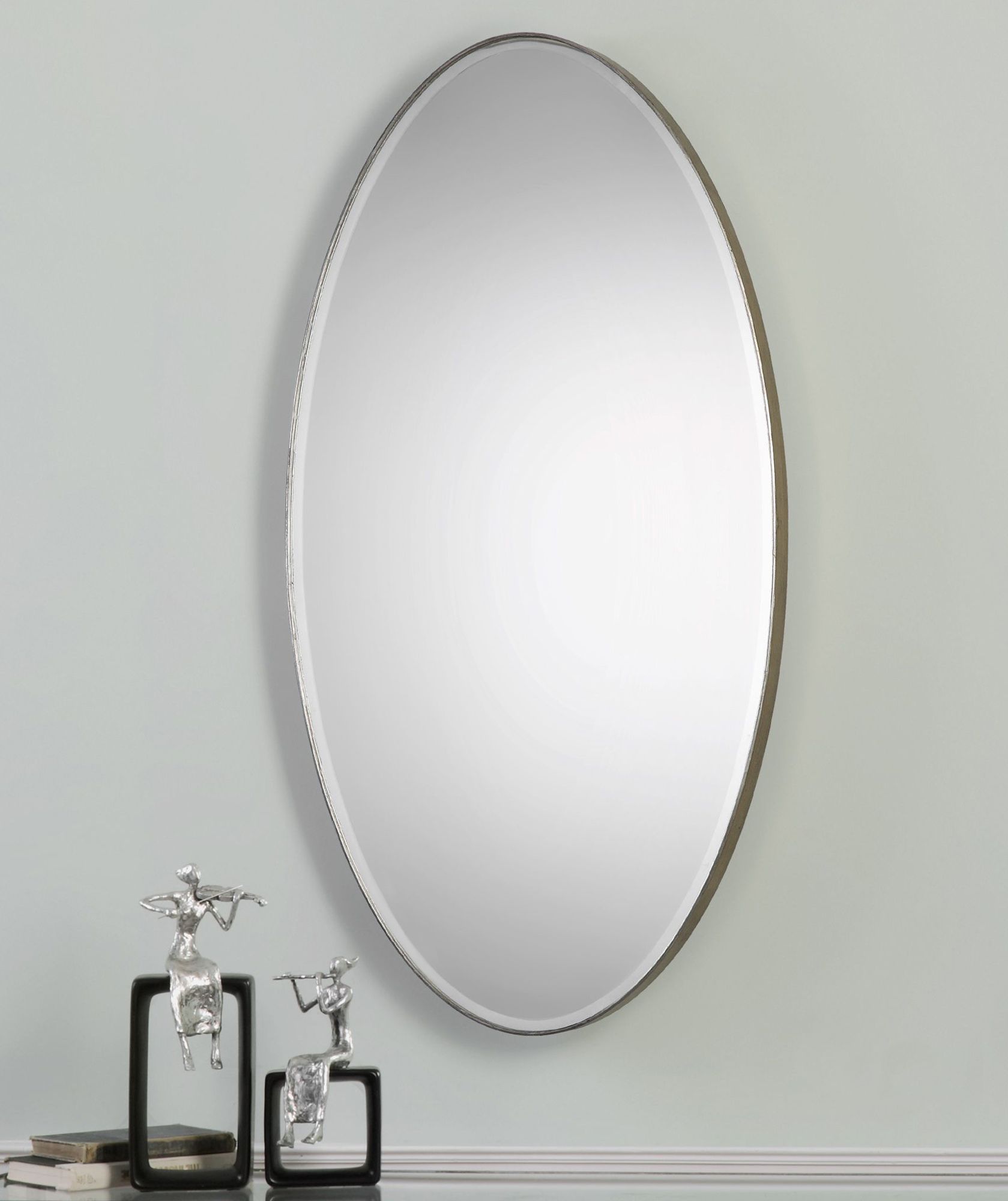 Petra Antique Silver 24 1/4" x 48 Oval Wall Mirror