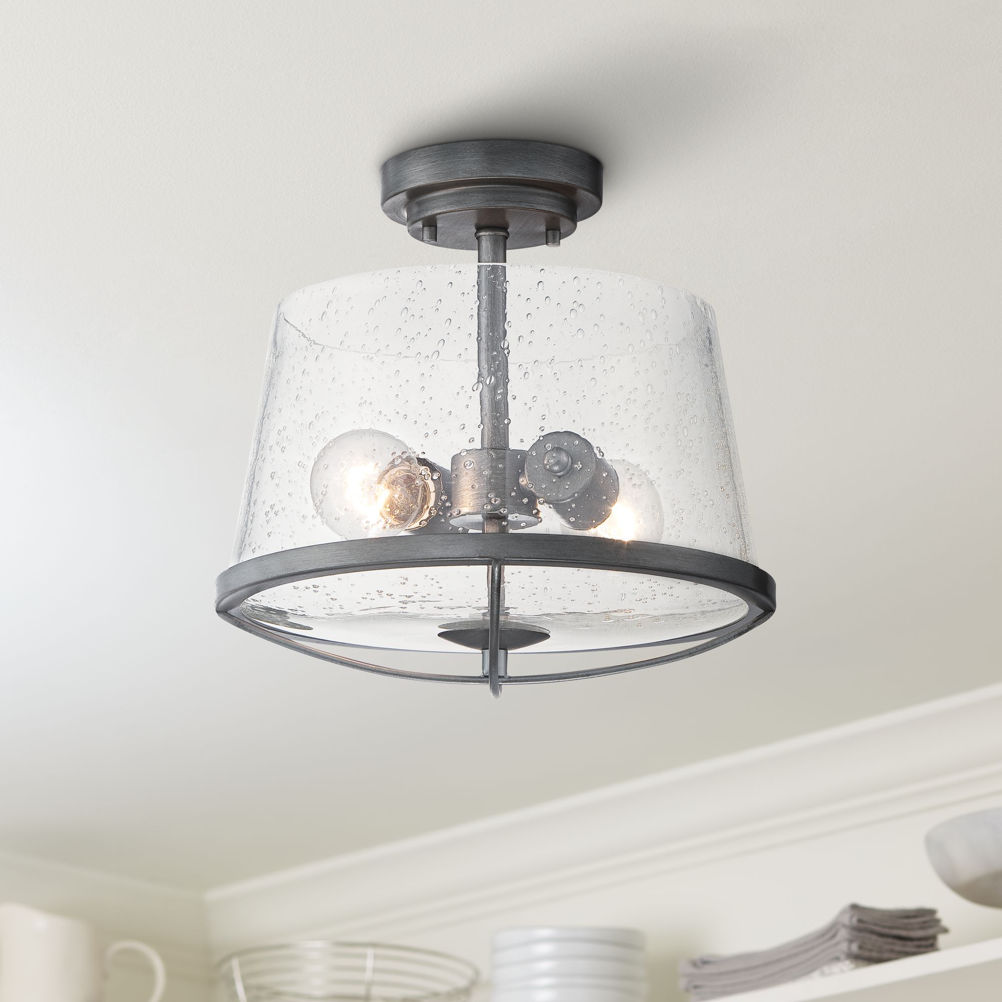 Darby 12" Wide Weathered Iron 2-Light Ceiling Light