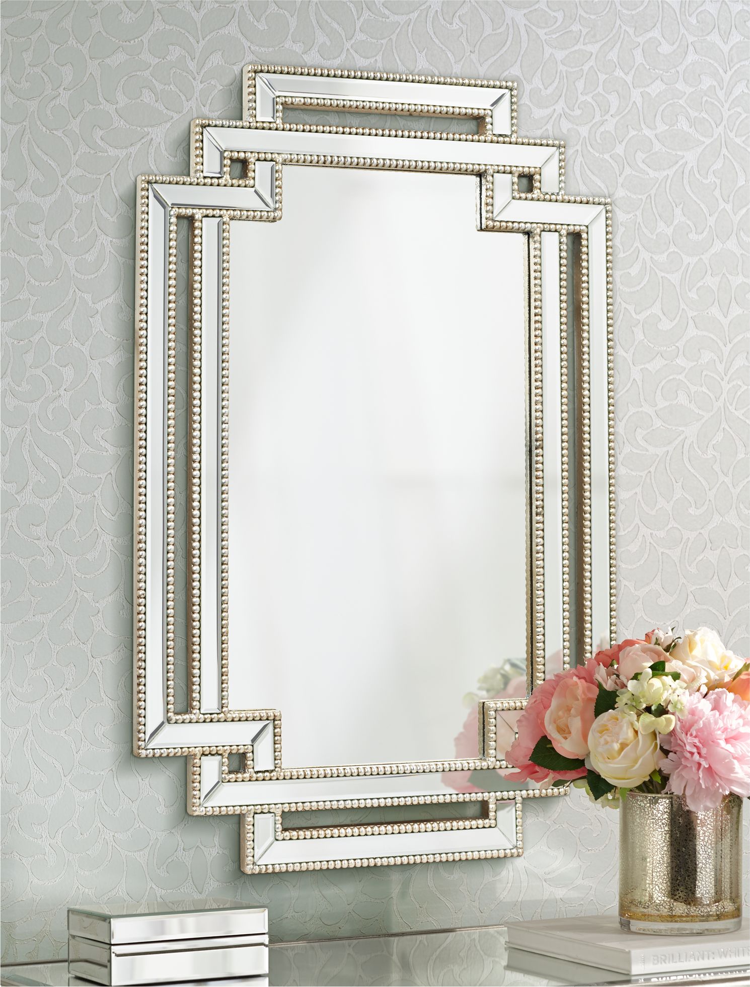 Possini Euro Erte Silver 27" x 39 1/2" Beaded Wall Mirror