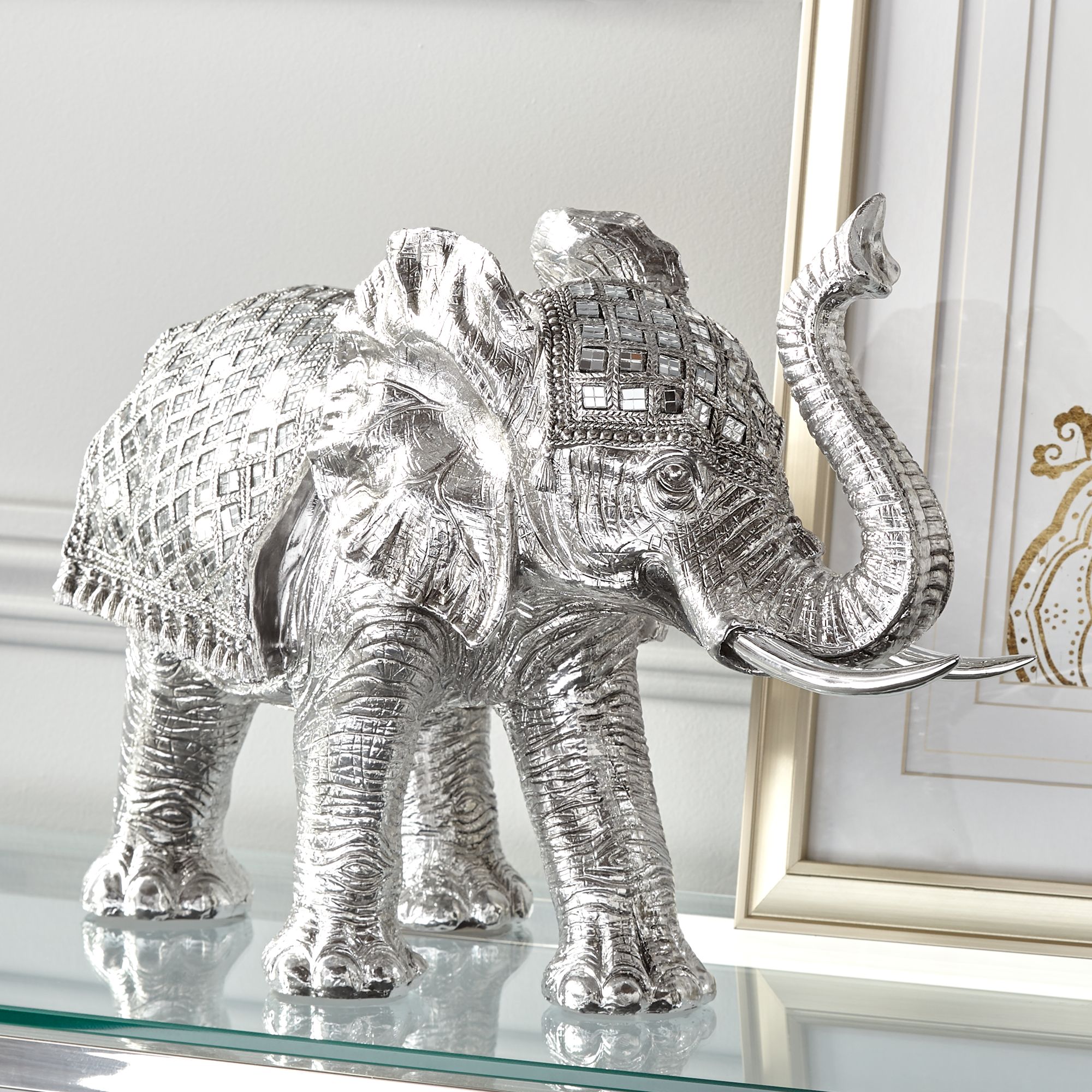 Walking Elephant 12 3/4" High Silver Statue