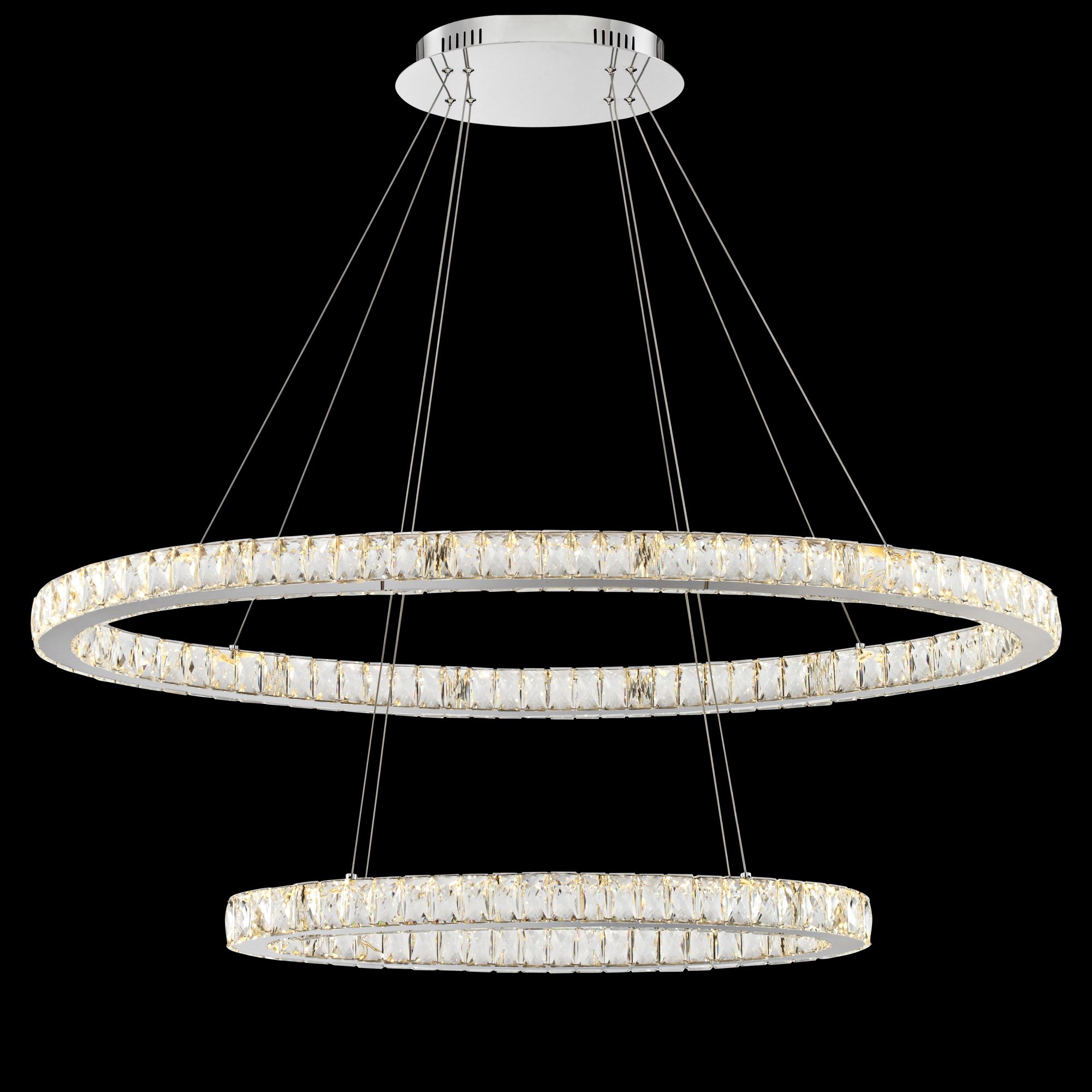 Wainwright 48" Wide Crystal Double-Ring Chrome LED Pendant