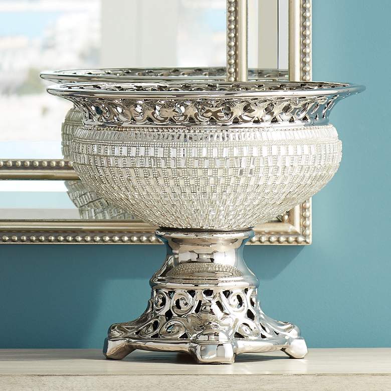 Victoire 10 1/2&quot; High Crystal and Silver Ceramic Bowl