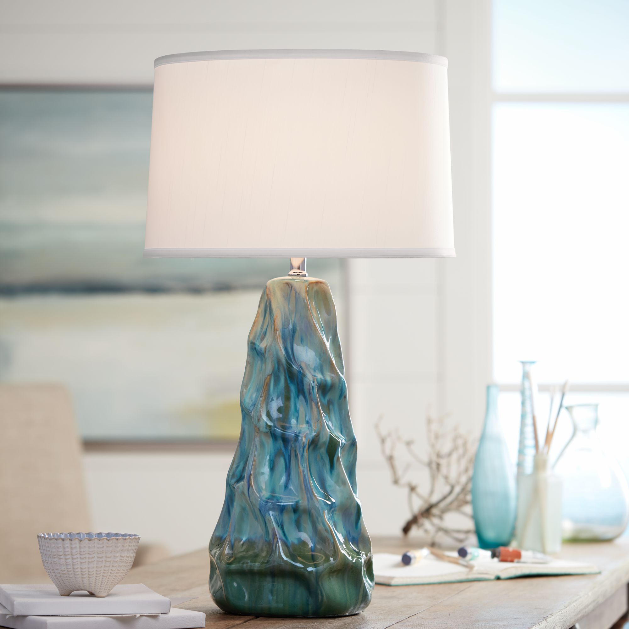 Salt Water Taffey Turquoise Blue Ceramic Table Lamp