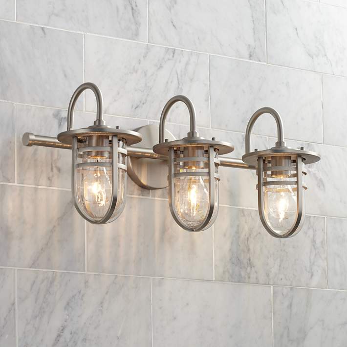 3 Light Brushed Nickel Bath, Nautical Bathroom Light Fixtures