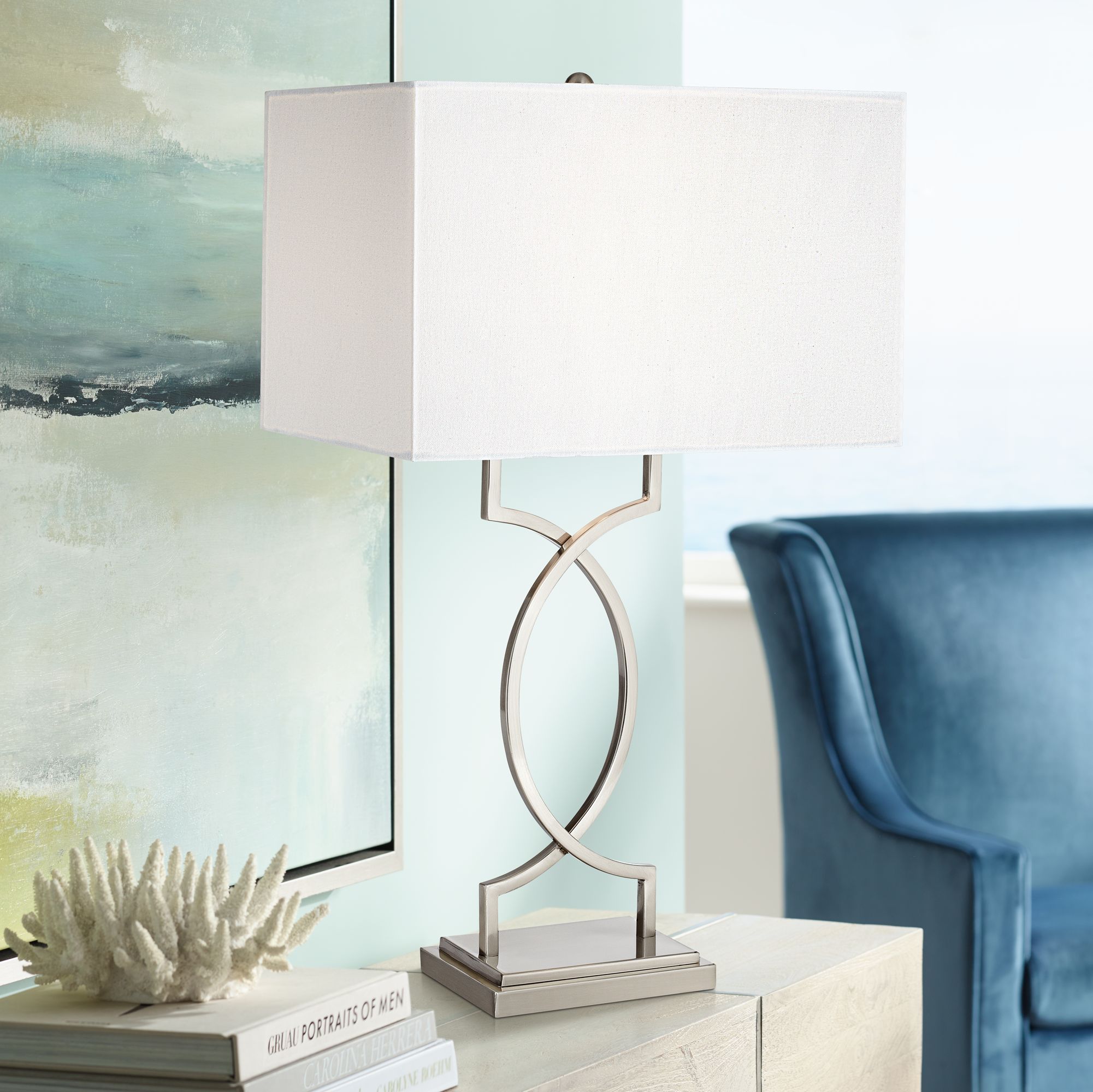 Modern Rome Brushed Nickel and Steel Table Lamp