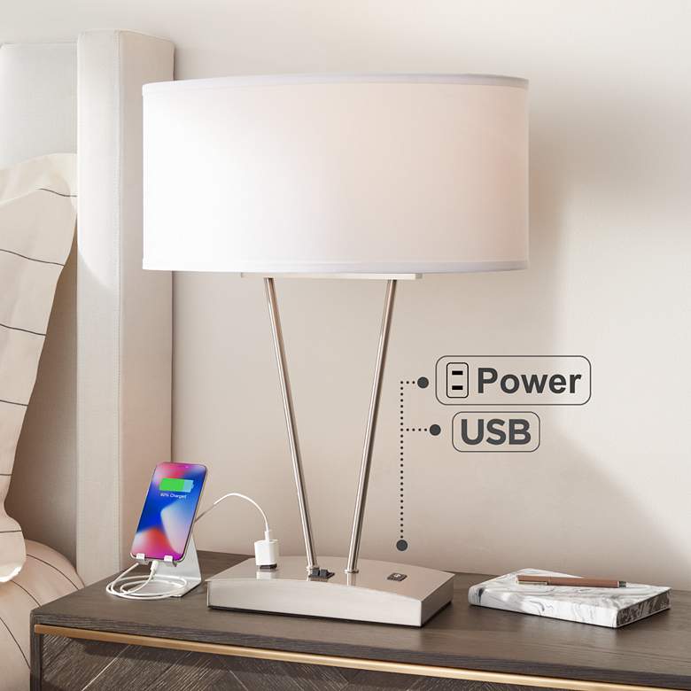 Image 1 Leon Metal Table Lamp with USB Port and Utility Plug