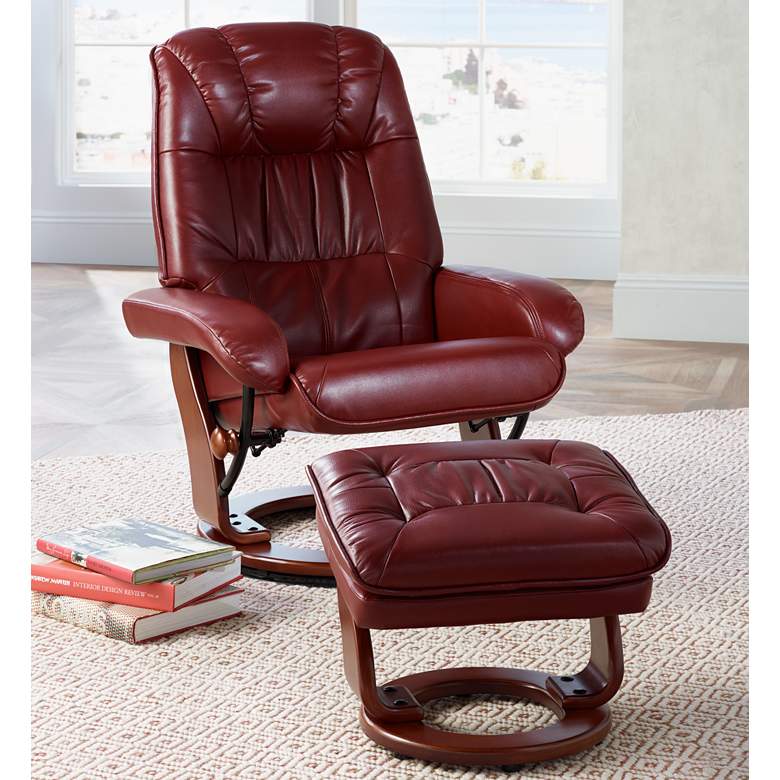 Kyle Ruby Red Faux Leather Ottoman And Swiveling Recliner
