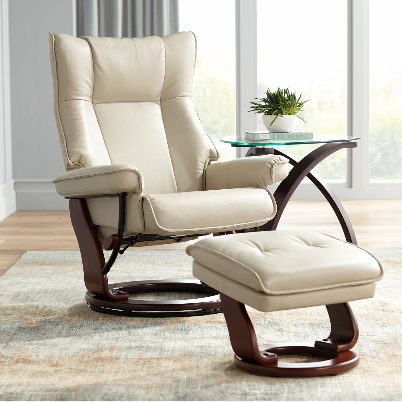 Morgan Stucco Faux Leather Ottoman and Swiveling Recliner