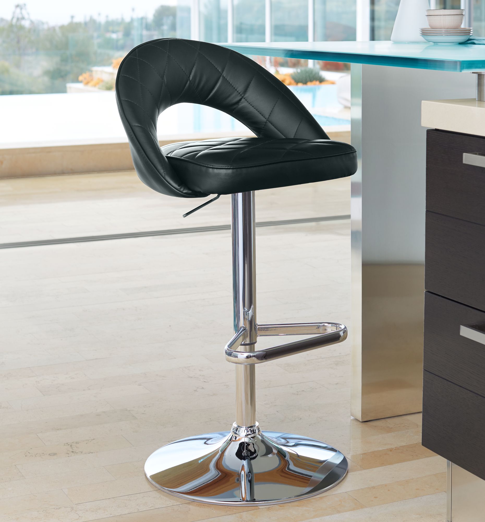 Illy Black Faux Leather Adjustable Swivel Bar Stool