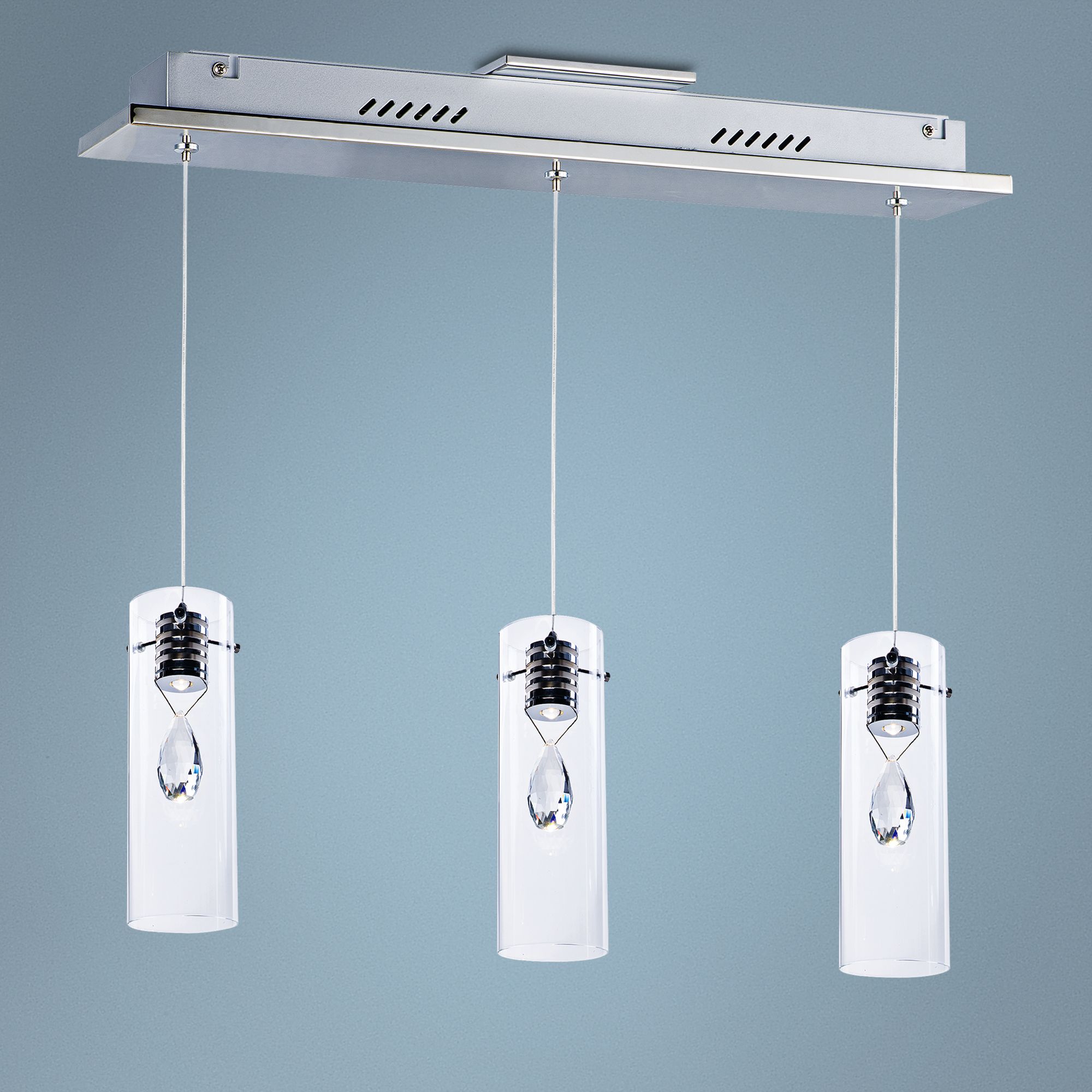 ET2 Solitaire 21 3/4"W Chrome 3-Light Glass LED Pendant