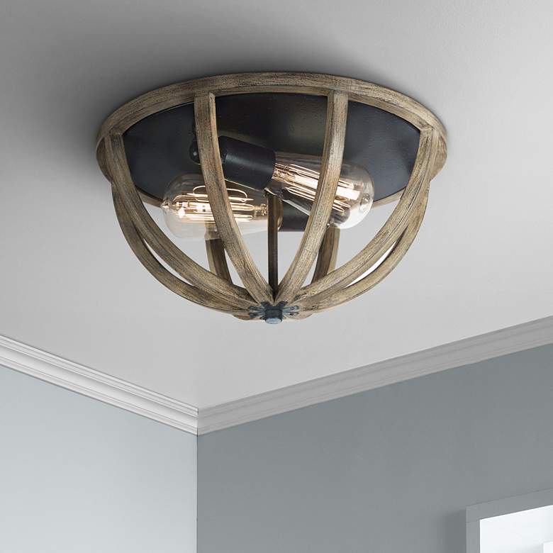 Image 1 Feiss Allier 13" Wide Weathered Oak Wood Ceiling Light