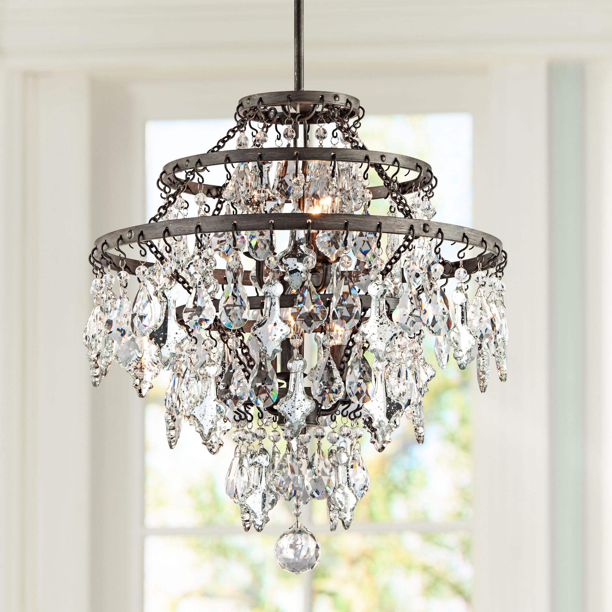 Meritage 20" Wide Mercury Plated 6-Light Crystal Pendant