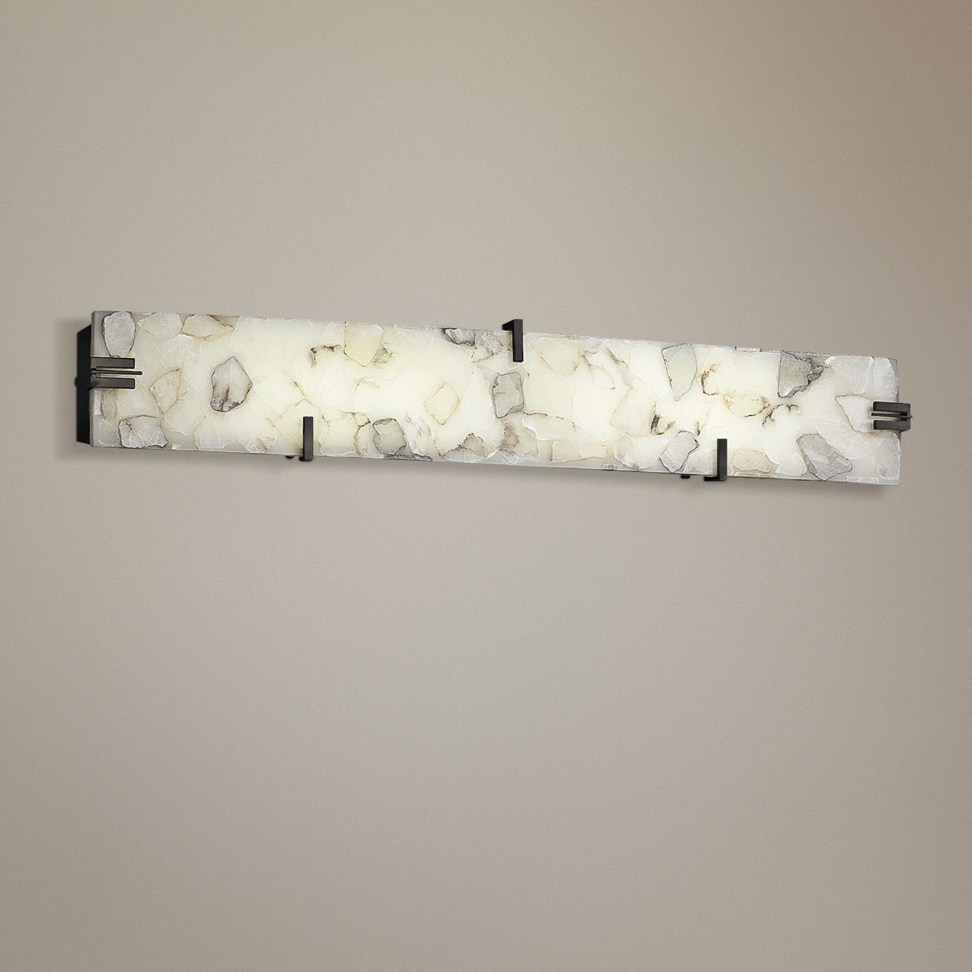 Clips 28 1/4" Wide LED Alabaster Rocks Bronze Bath Light