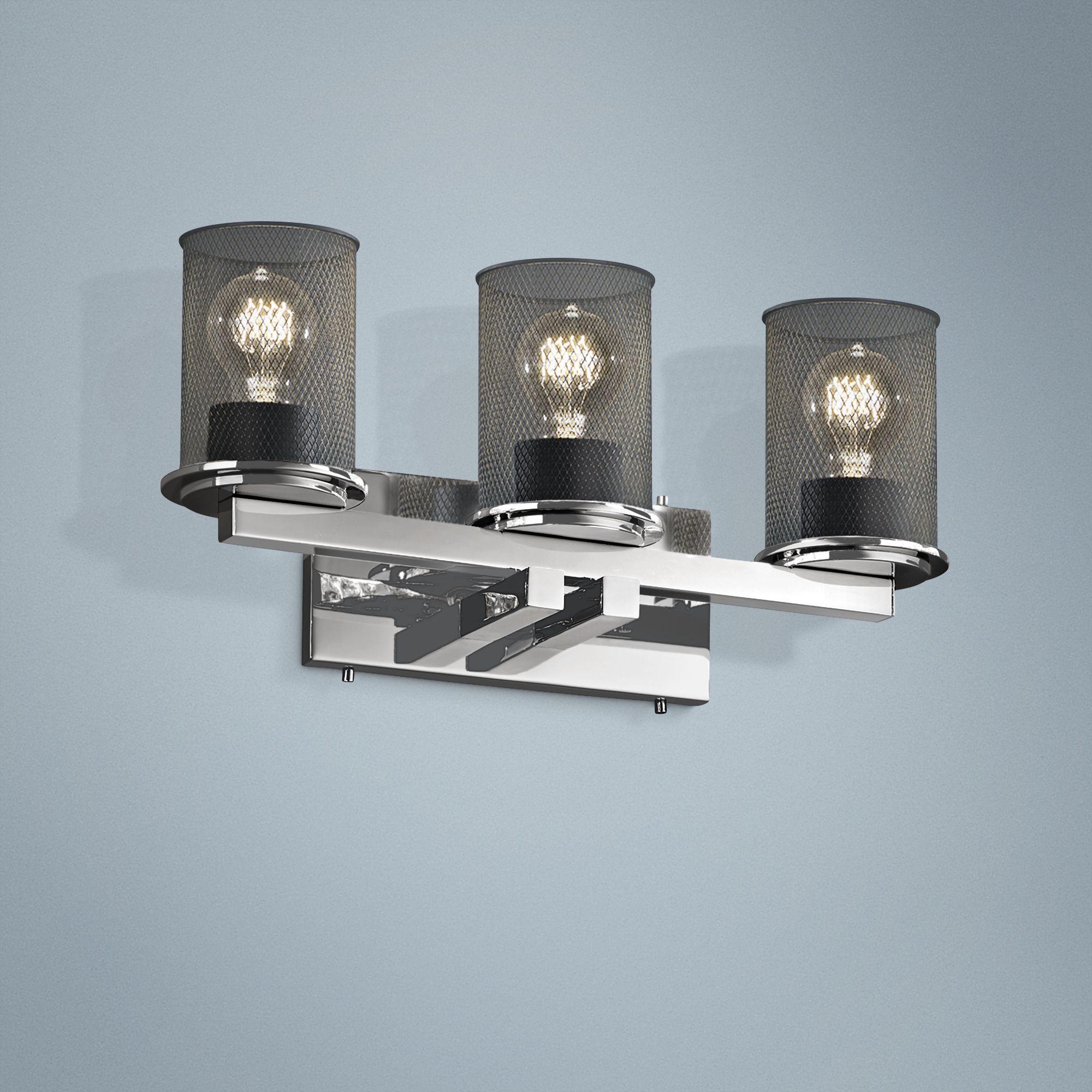 Dakota Mesh 21" Wide 3-Light Polished Chrome Bath Light