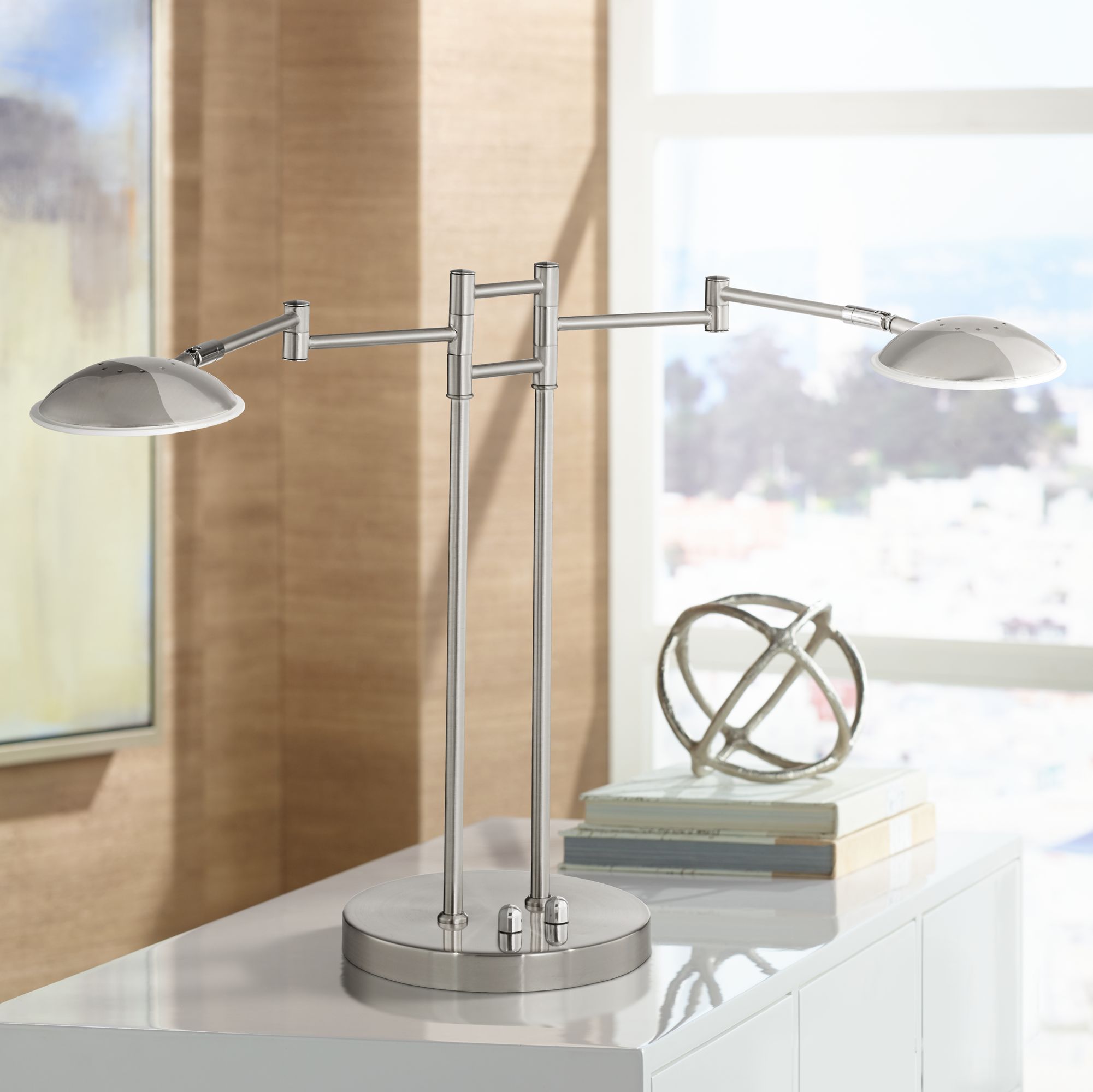 Possini Euro Journey Satin Nickel Swing Arm LED Desk Lamp