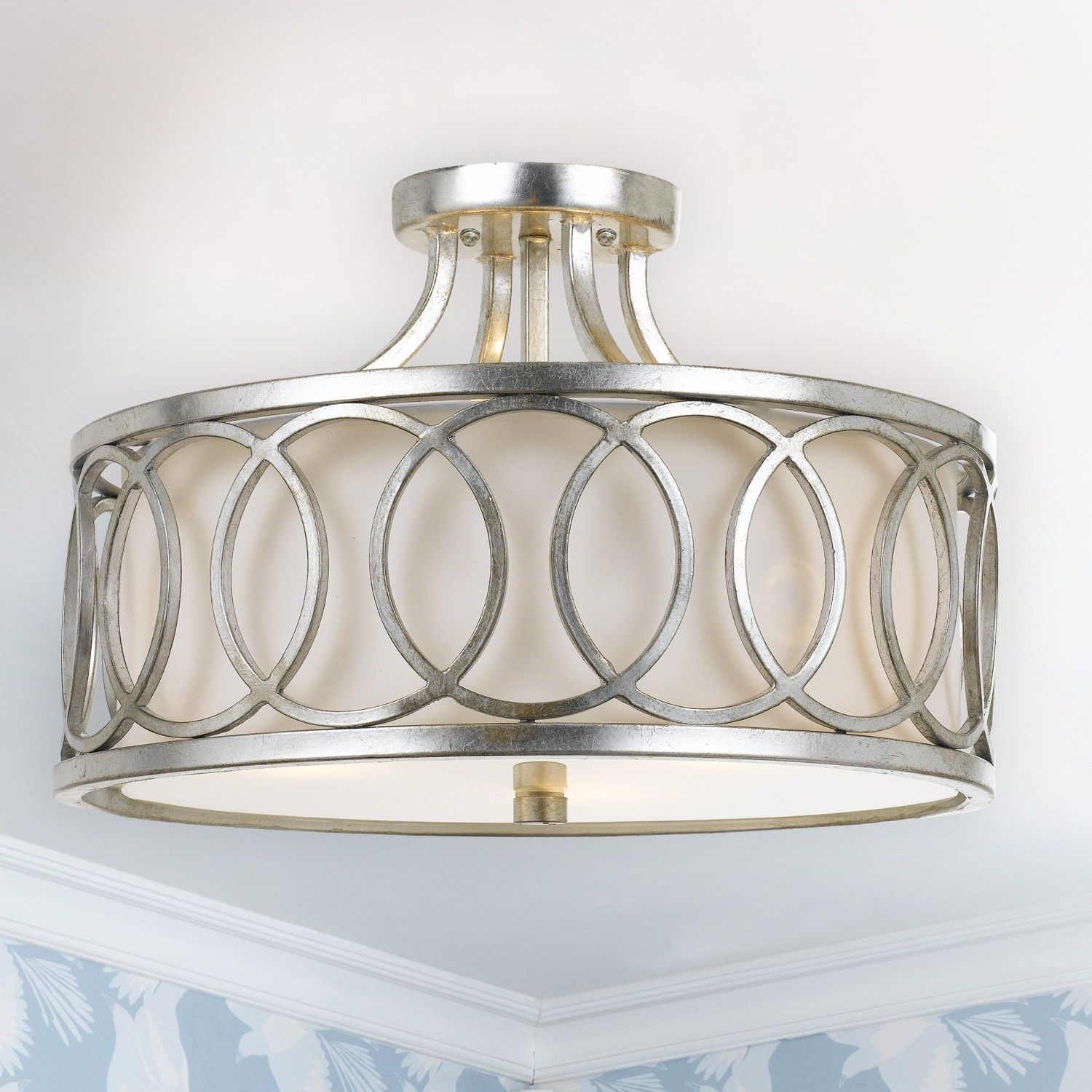 Crystorama Graham 15" Wide Antique Silver Ceiling Light 8W474