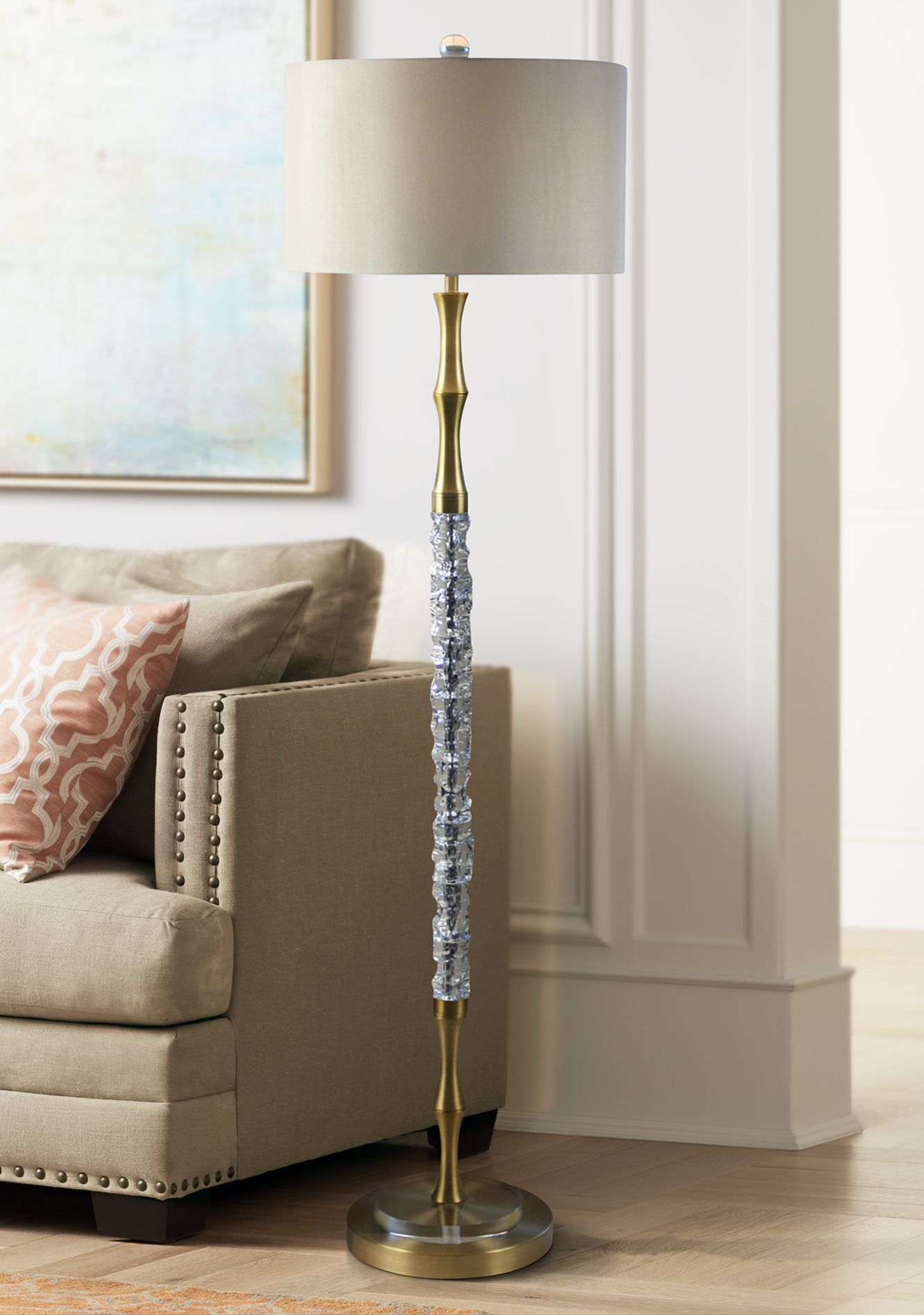Crushed Crystal Glass Ice Satin Brass Floor Lamp