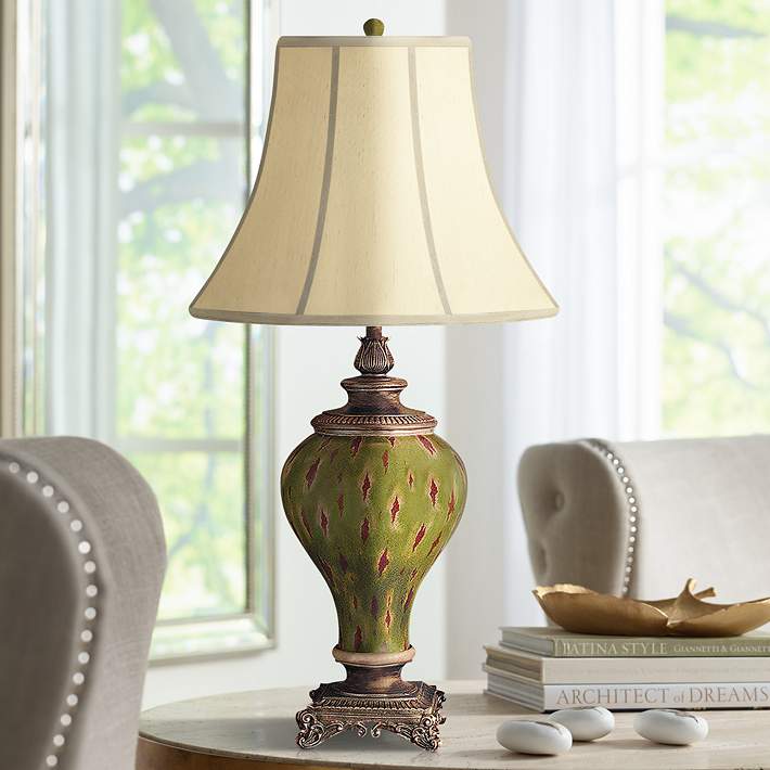 Oak Haven Palace Hand Painted Green Porcelain Table Lamp 8w716