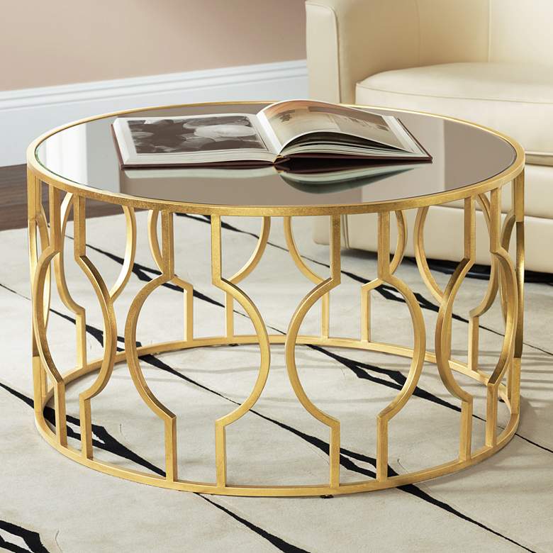 Fara 35 1/2&quot; Wide Gold Leaf Round Coffee Table