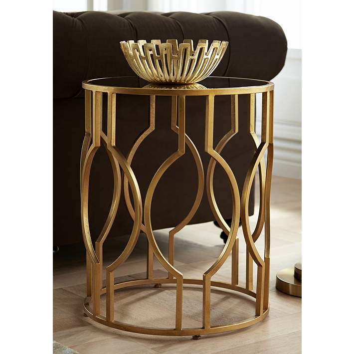Mirrored Top Round End Table, Side Tables Round Gold