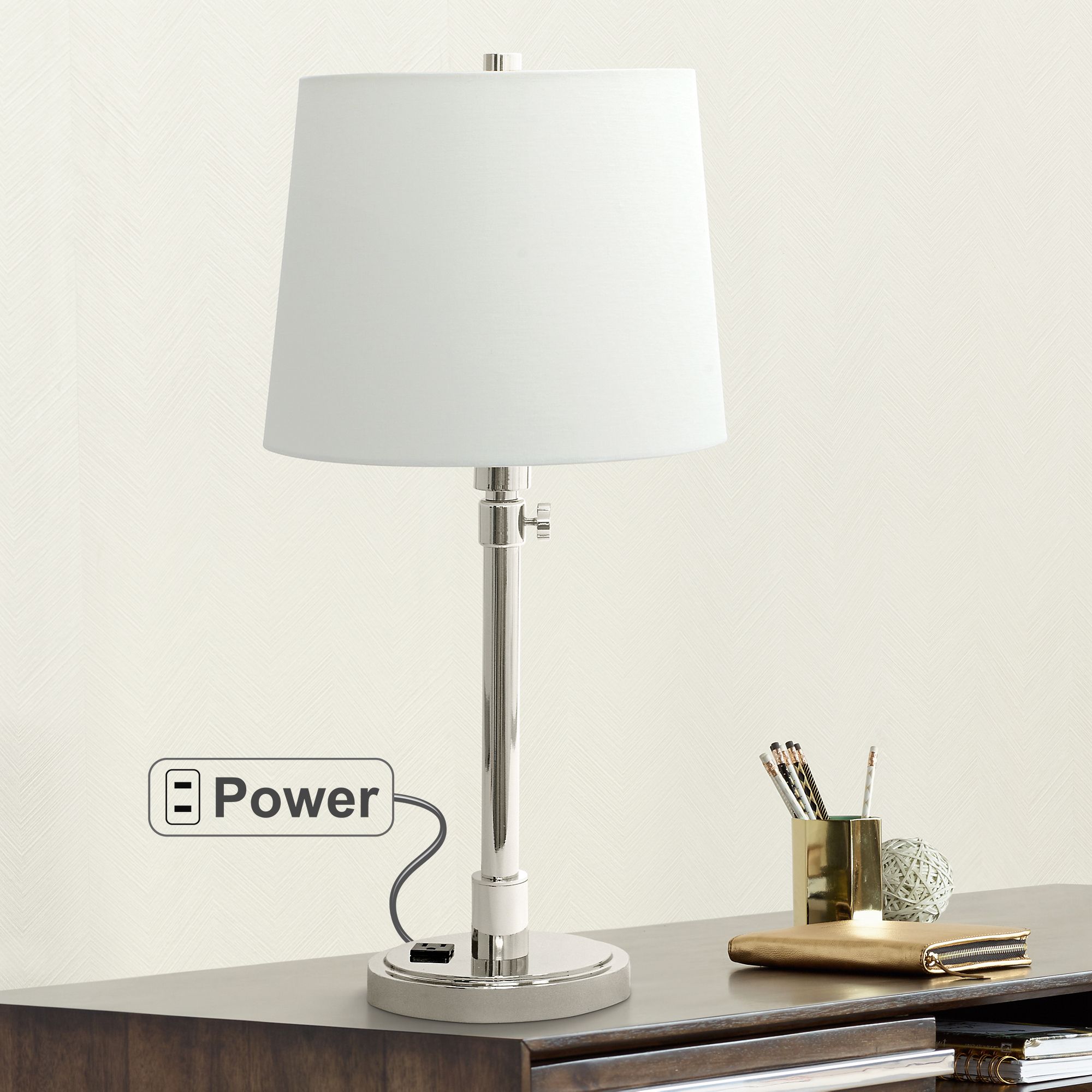 House of Troy Townhouse Nickel Desk Lamp with Outlet