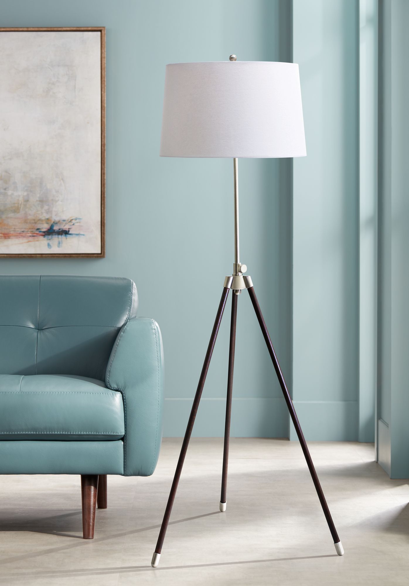 teal tripod floor lamp