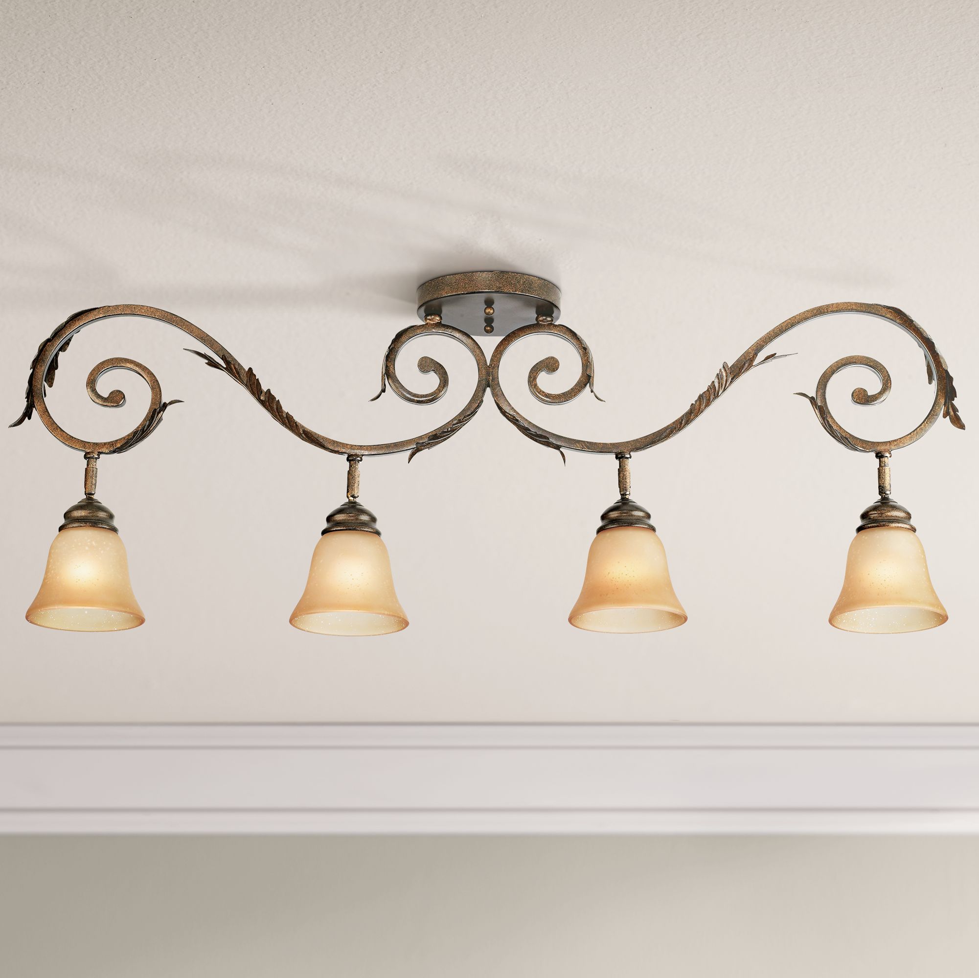 Pro Track® Bronze Scroll 4-Light Amber Glass Track Fixture