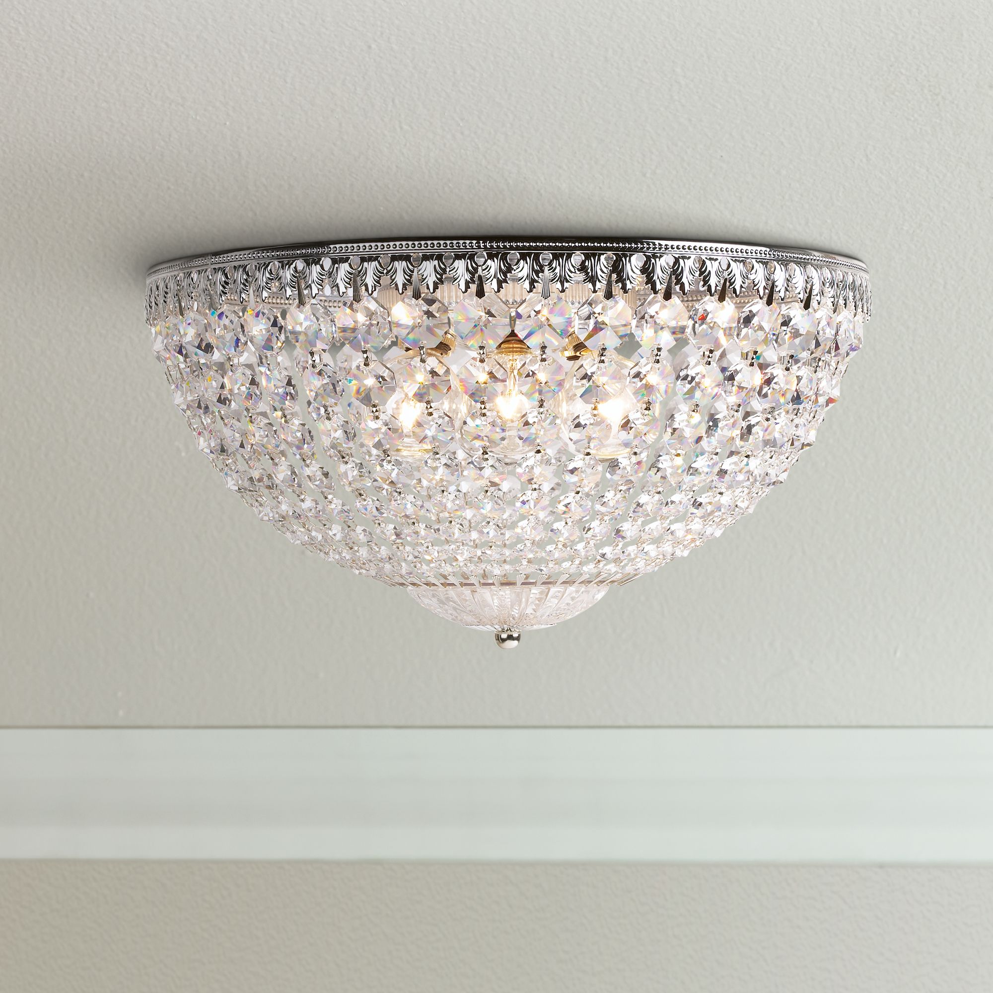 Schonbek Silver 14" Wide Swarovski Crystal Ceiling Light