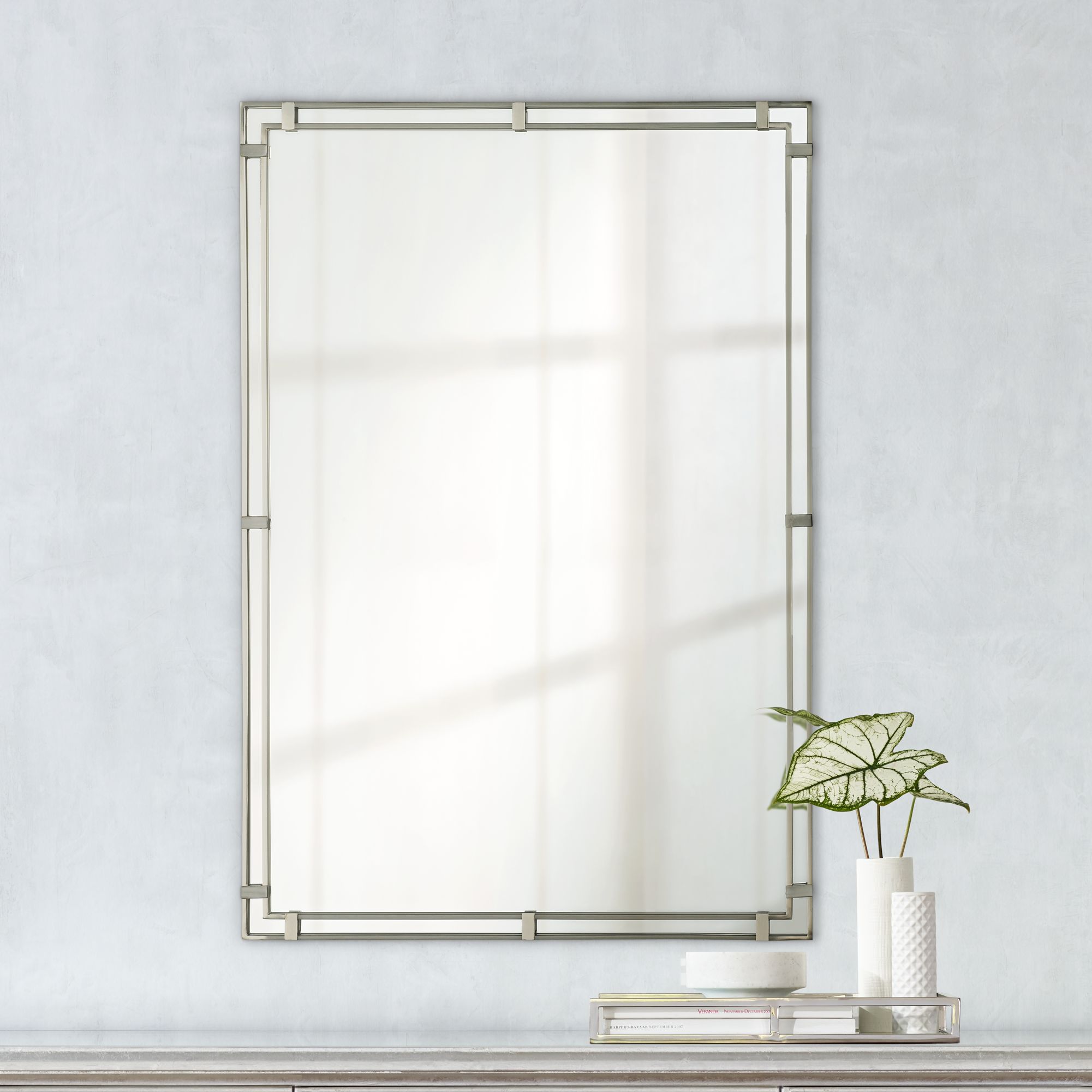 Feiss Parker Place Brushed Steel 22" x 33" Wall Mirror