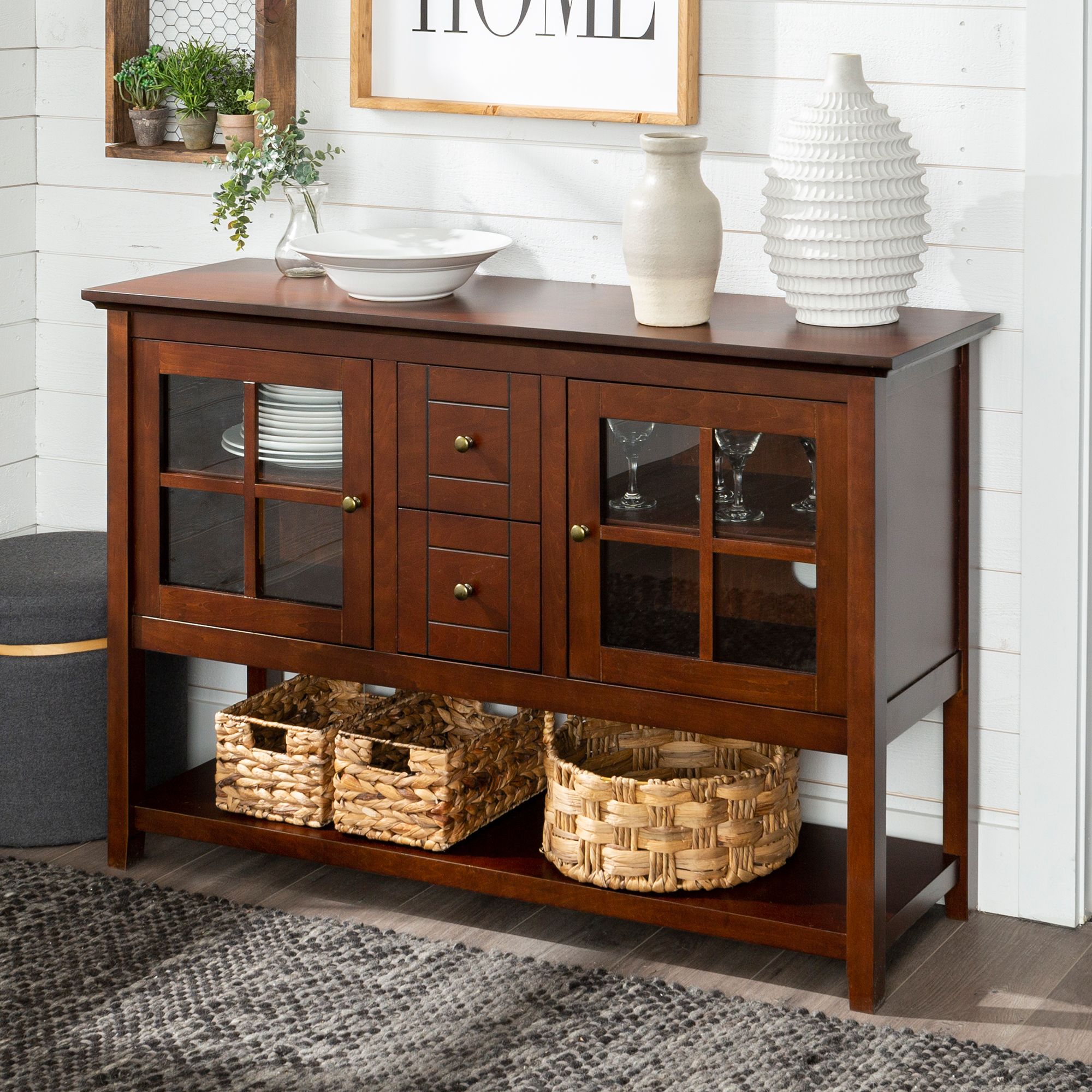 Robson 52" Wide Walnut Wood 2-Drawer TV Stand Buffet