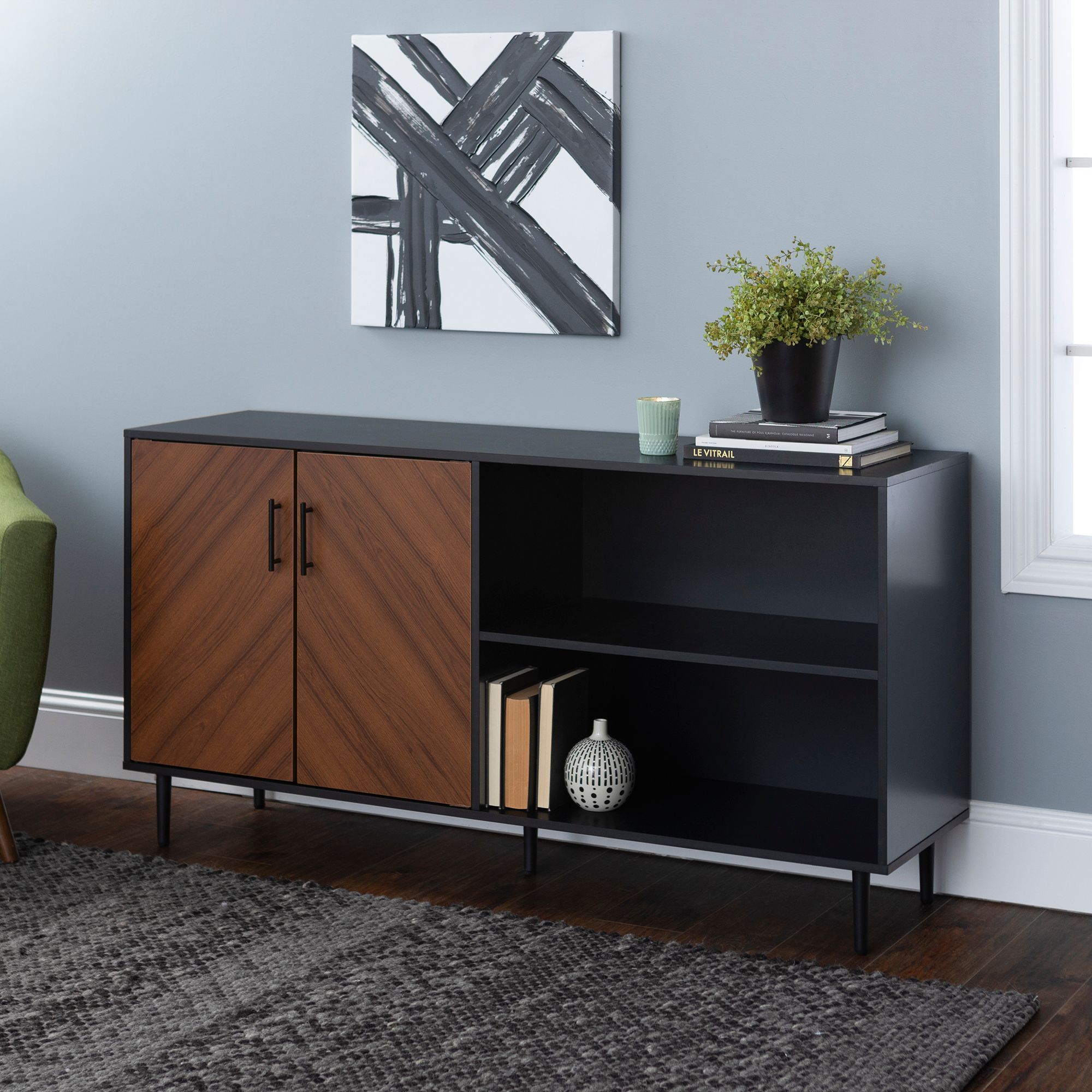 Parker 58" Wide Solid Black 2-Door Wood TV Stand