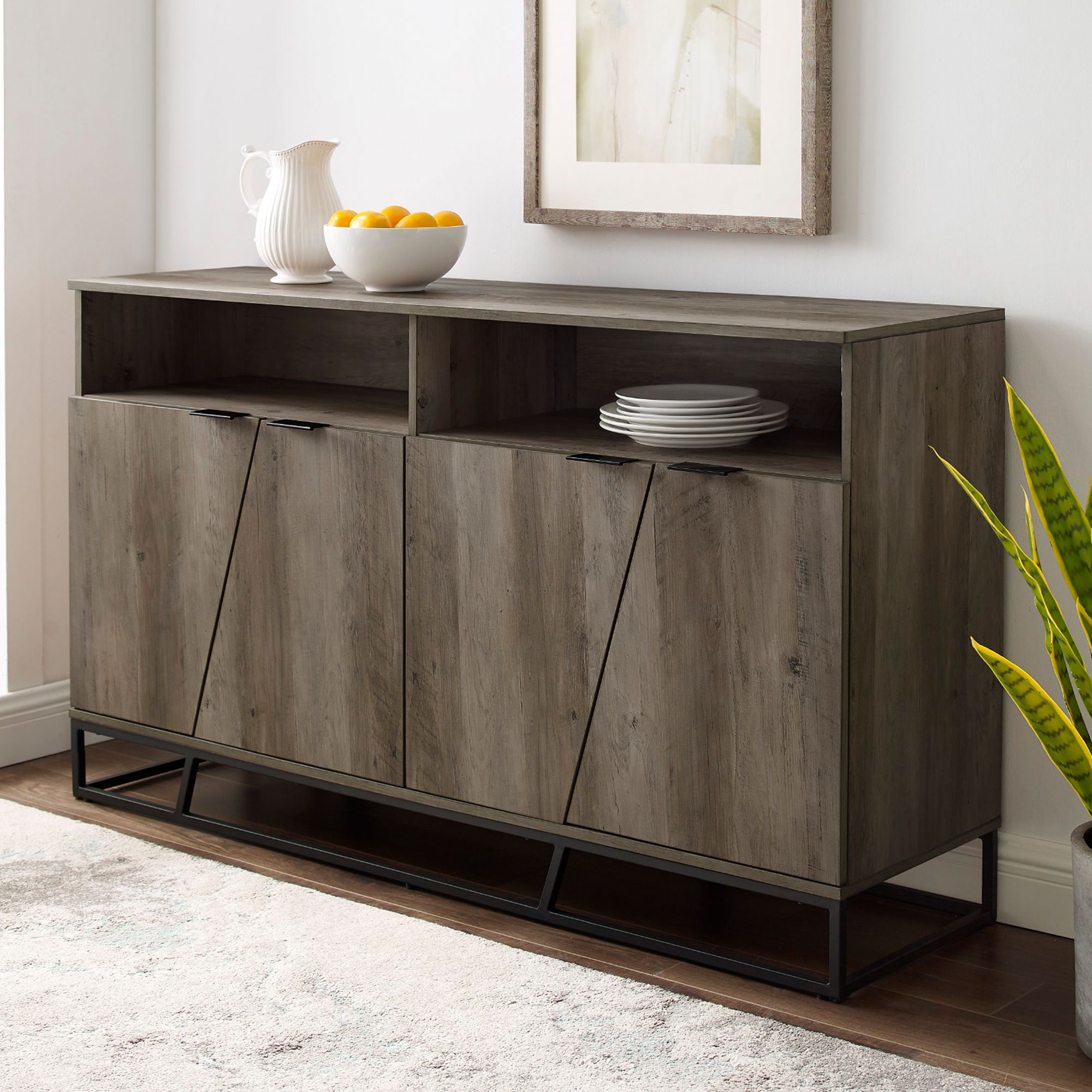 Norton 58" Wide Gray Washed 4-Door Wood Sideboard
