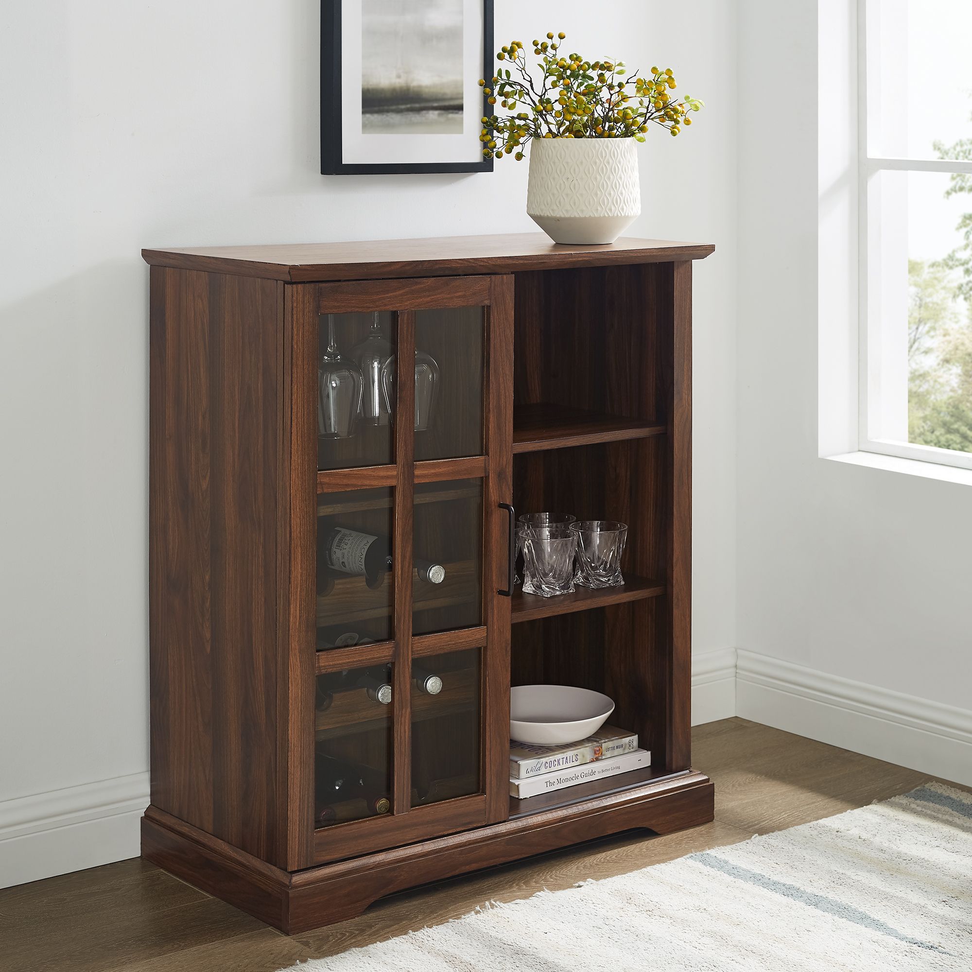Maeve 31 1/2" Wide Dark Walnut Wood 1-Door Bar Cabinet