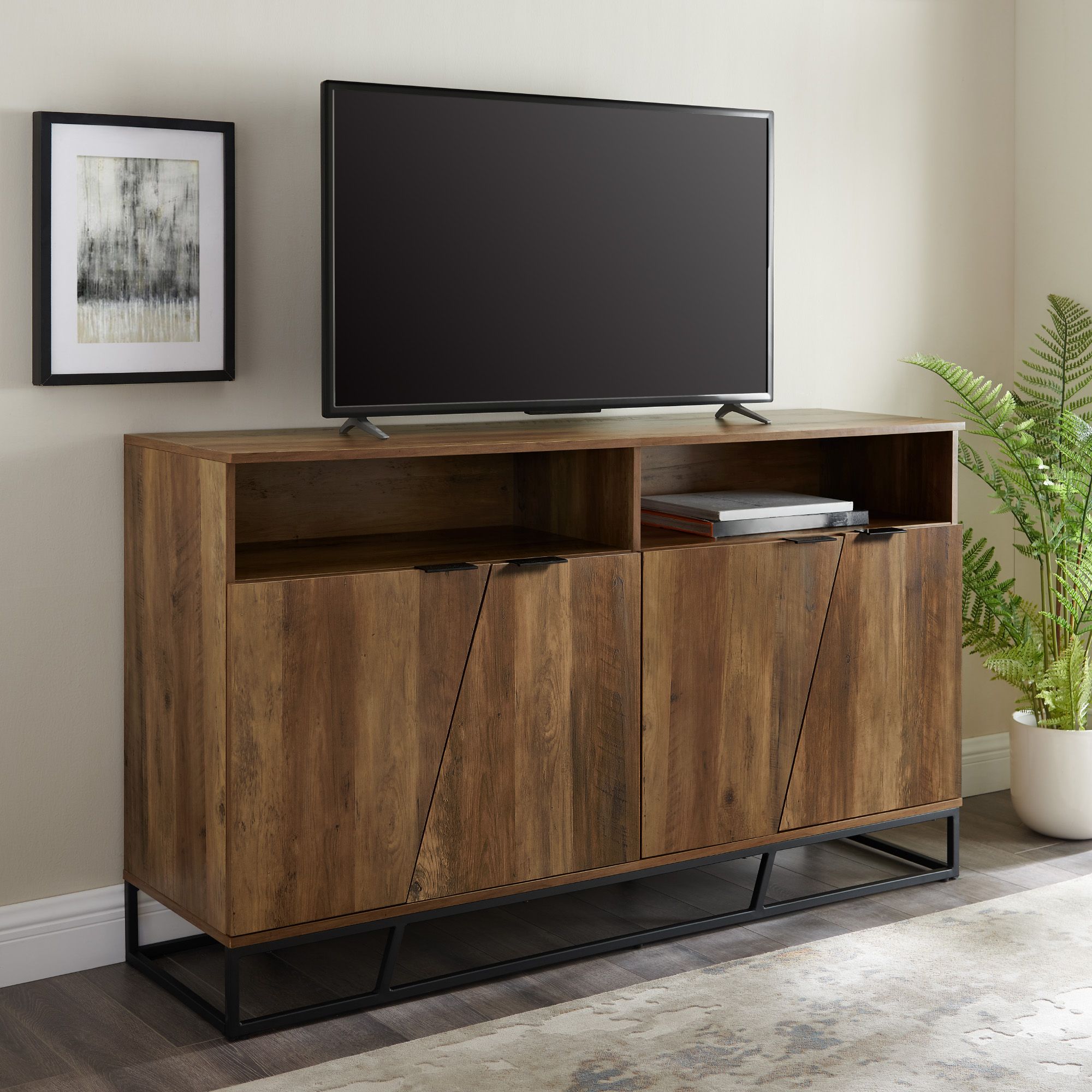 Norton 58" Wide Reclaimed Barnwood 4-Angled Door Sideboard